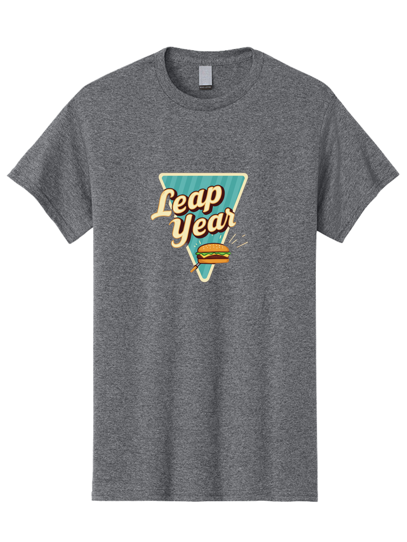 Leap-Year-2 Men'S Graphic Tee, 100% Cotton, Comfortable Casual Summer Wear, Machine Washable, Leap Year, Burger On A Fork, Cartoon Burger, Fun Food, Quirky Design, Playful Graphics, Vintage Style, Retro Illustration, Fun Concept Bac112
