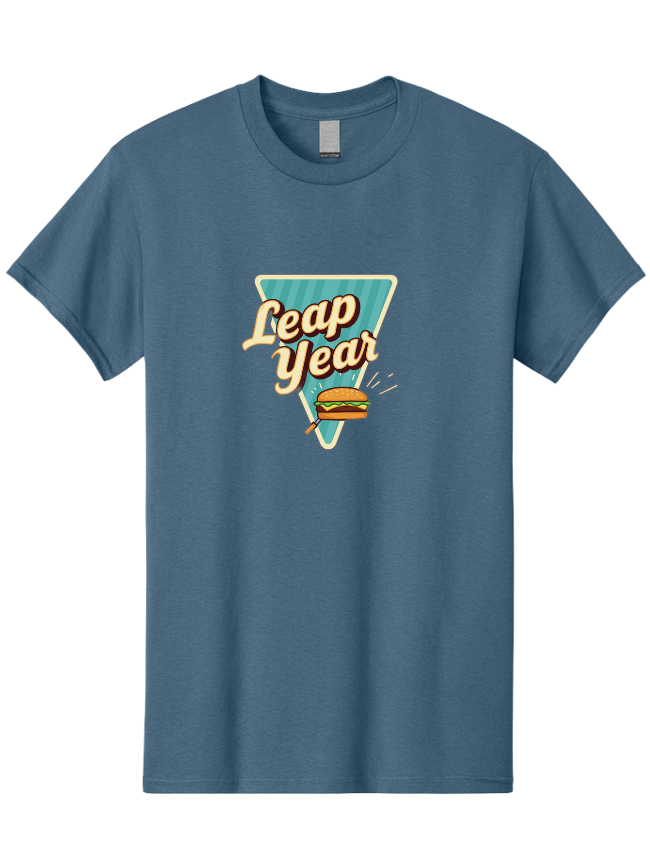 Leap-Year-2 Men'S Graphic Tee, 100% Cotton, Comfortable Casual Summer Wear, Machine Washable, Leap Year, Burger On A Fork, Cartoon Burger, Fun Food, Quirky Design, Playful Graphics, Vintage Style, Retro Illustration, Fun Concept Bac112