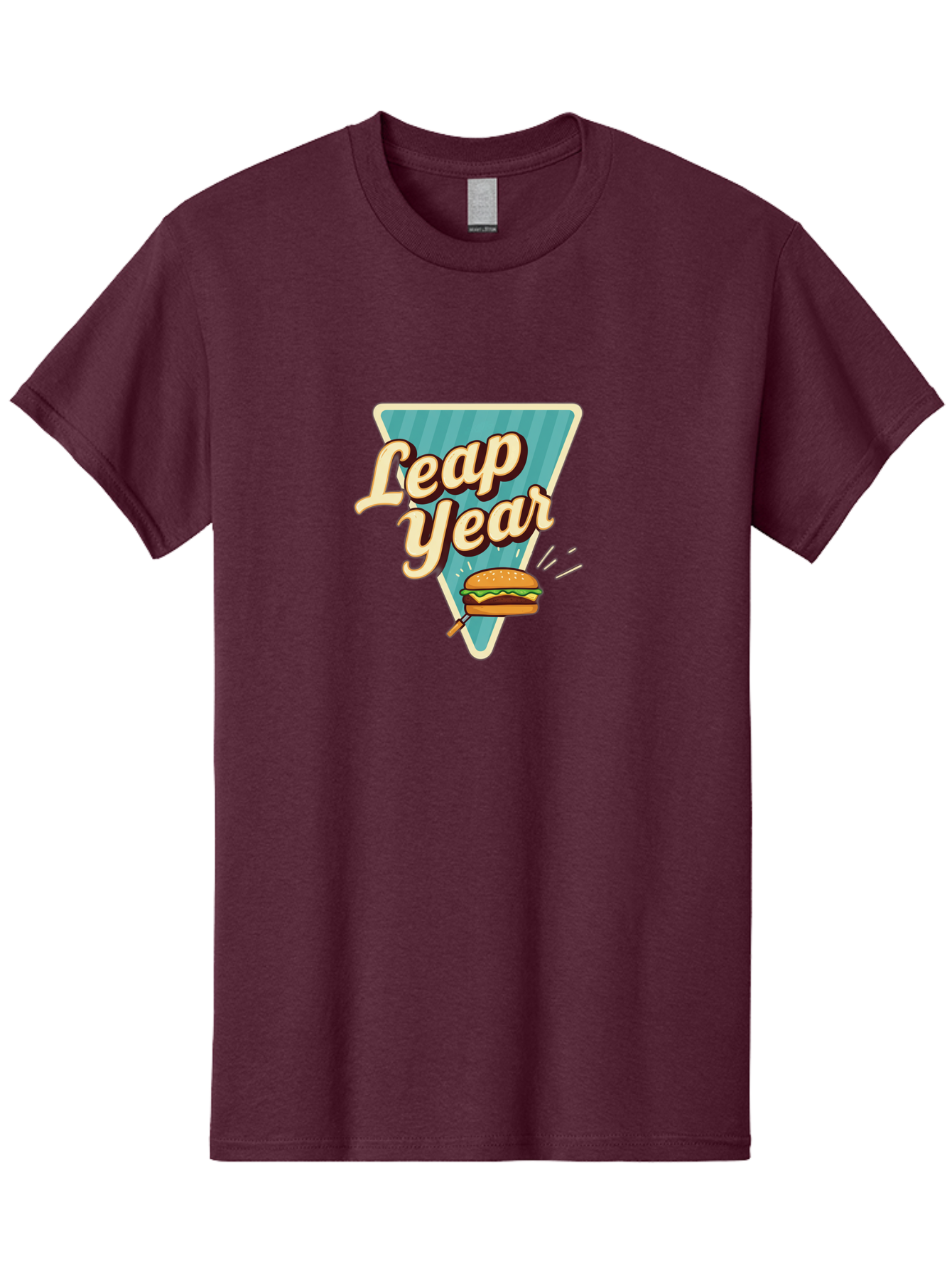 Leap-Year-2 Men'S Graphic Tee, 100% Cotton, Comfortable Casual Summer Wear, Machine Washable, Leap Year, Burger On A Fork, Cartoon Burger, Fun Food, Quirky Design, Playful Graphics, Vintage Style, Retro Illustration, Fun Concept Bac112