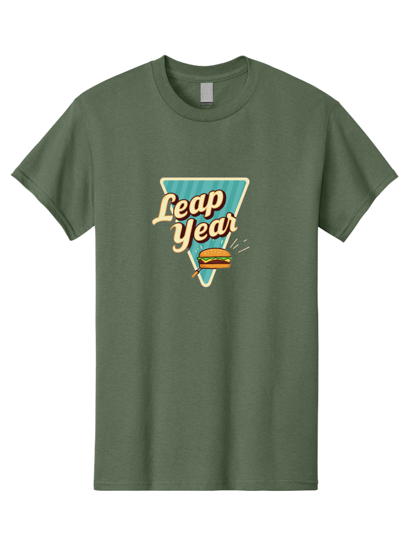 Leap-Year-2 Men'S Graphic Tee, 100% Cotton, Comfortable Casual Summer Wear, Machine Washable, Leap Year, Burger On A Fork, Cartoon Burger, Fun Food, Quirky Design, Playful Graphics, Vintage Style, Retro Illustration, Fun Concept Bac112