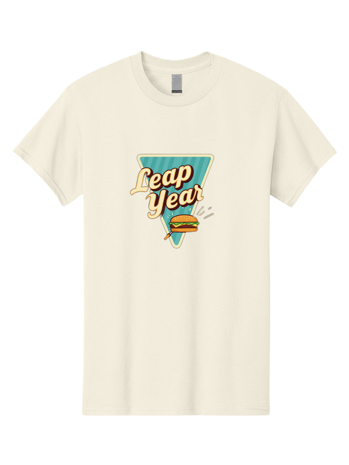 Leap-Year-2 Men'S Graphic Tee, 100% Cotton, Comfortable Casual Summer Wear, Machine Washable, Leap Year, Burger On A Fork, Cartoon Burger, Fun Food, Quirky Design, Playful Graphics, Vintage Style, Retro Illustration, Fun Concept Bac112