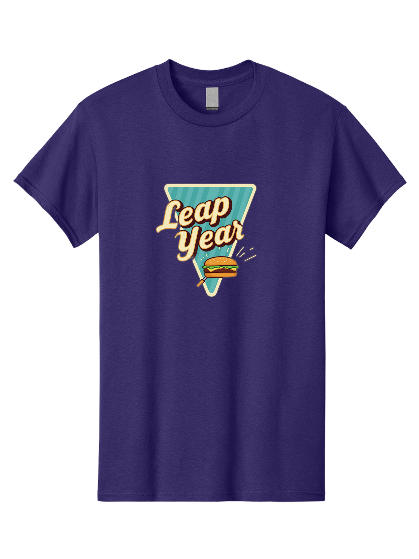 Leap-Year-2 Men'S Graphic Tee, 100% Cotton, Comfortable Casual Summer Wear, Machine Washable, Leap Year, Burger On A Fork, Cartoon Burger, Fun Food, Quirky Design, Playful Graphics, Vintage Style, Retro Illustration, Fun Concept Bac112