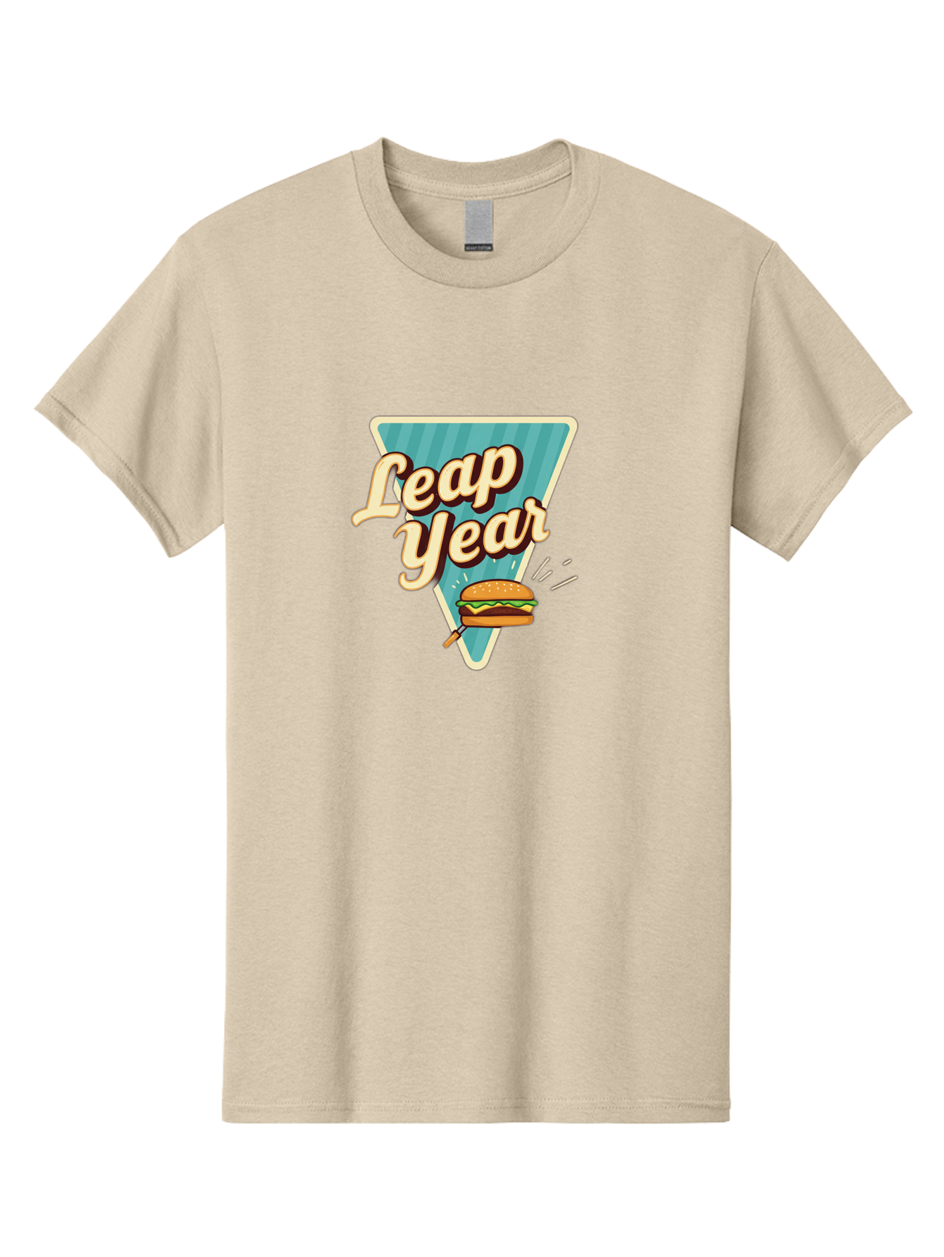 Leap-Year-2 Men'S Graphic Tee, 100% Cotton, Comfortable Casual Summer Wear, Machine Washable, Leap Year, Burger On A Fork, Cartoon Burger, Fun Food, Quirky Design, Playful Graphics, Vintage Style, Retro Illustration, Fun Concept Bac112