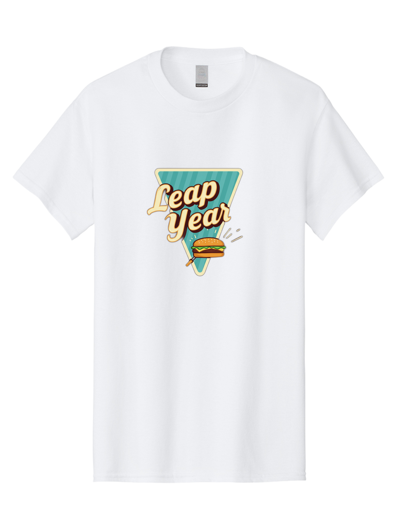 Leap-Year-2 Men'S Graphic Tee, 100% Cotton, Comfortable Casual Summer Wear, Machine Washable, Leap Year, Burger On A Fork, Cartoon Burger, Fun Food, Quirky Design, Playful Graphics, Vintage Style, Retro Illustration, Fun Concept Bac112