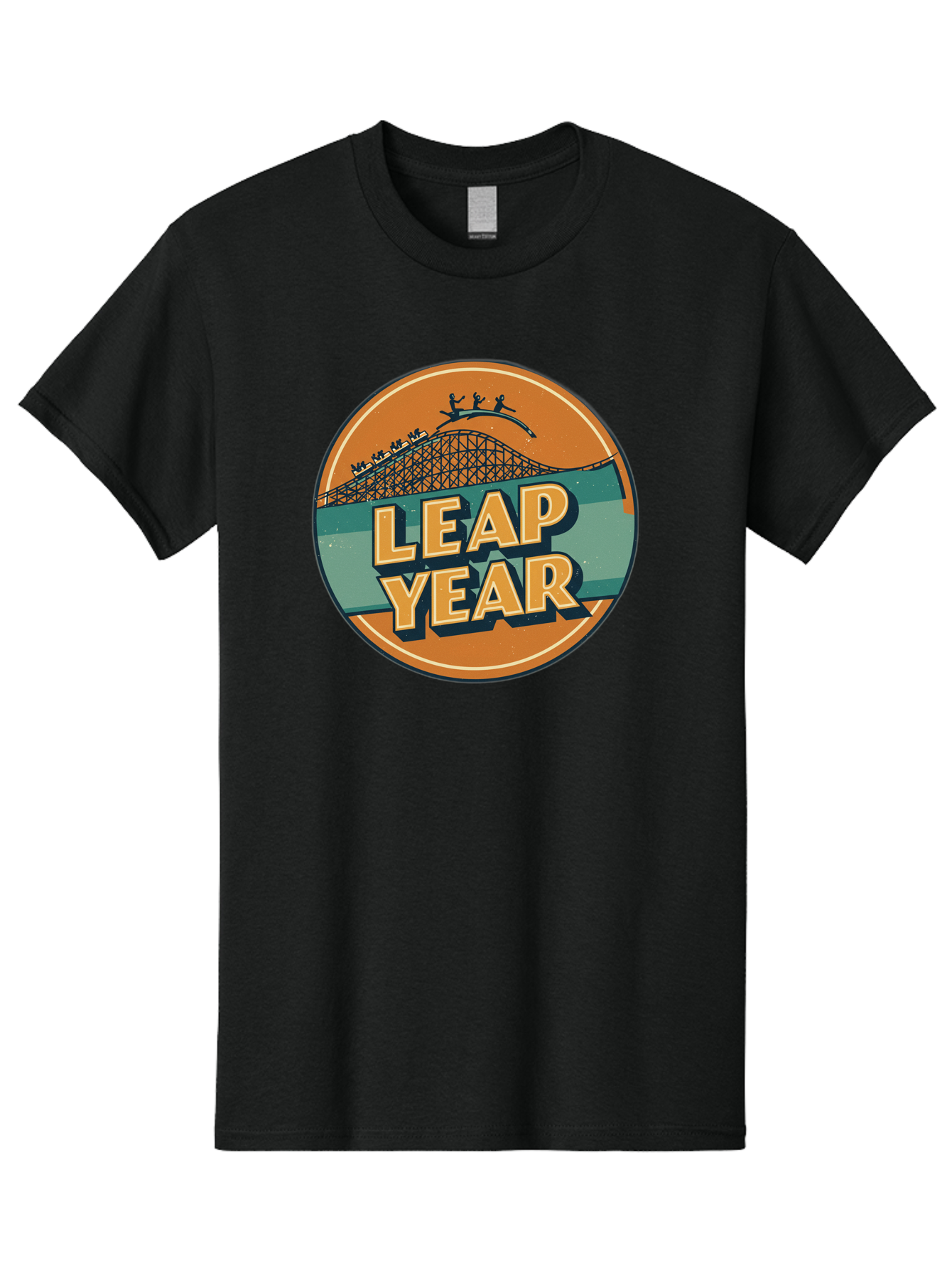 Leap-Year-3 Men'S Graphic Tee, 100% Cotton, Comfortable Casual Summer Wear, Machine Washable, Leap Year, Roller Coaster, Amusement Park, Thrill Ride, Adventure, Excitement, Fun, Joyful Leaps Bac113