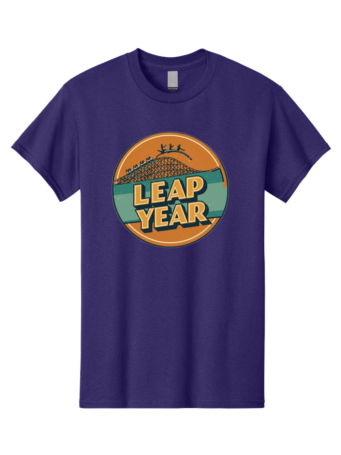 Leap-Year-3 Men'S Graphic Tee, 100% Cotton, Comfortable Casual Summer Wear, Machine Washable, Leap Year, Roller Coaster, Amusement Park, Thrill Ride, Adventure, Excitement, Fun, Joyful Leaps Bac113