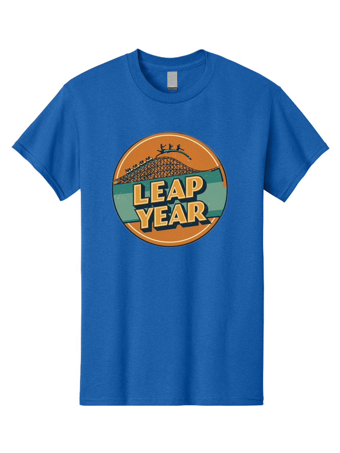Leap-Year-3 Men'S Graphic Tee, 100% Cotton, Comfortable Casual Summer Wear, Machine Washable, Leap Year, Roller Coaster, Amusement Park, Thrill Ride, Adventure, Excitement, Fun, Joyful Leaps Bac113