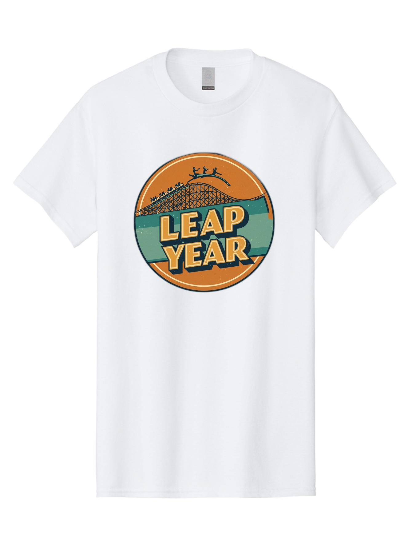 Leap-Year-3 Men'S Graphic Tee, 100% Cotton, Comfortable Casual Summer Wear, Machine Washable, Leap Year, Roller Coaster, Amusement Park, Thrill Ride, Adventure, Excitement, Fun, Joyful Leaps Bac113