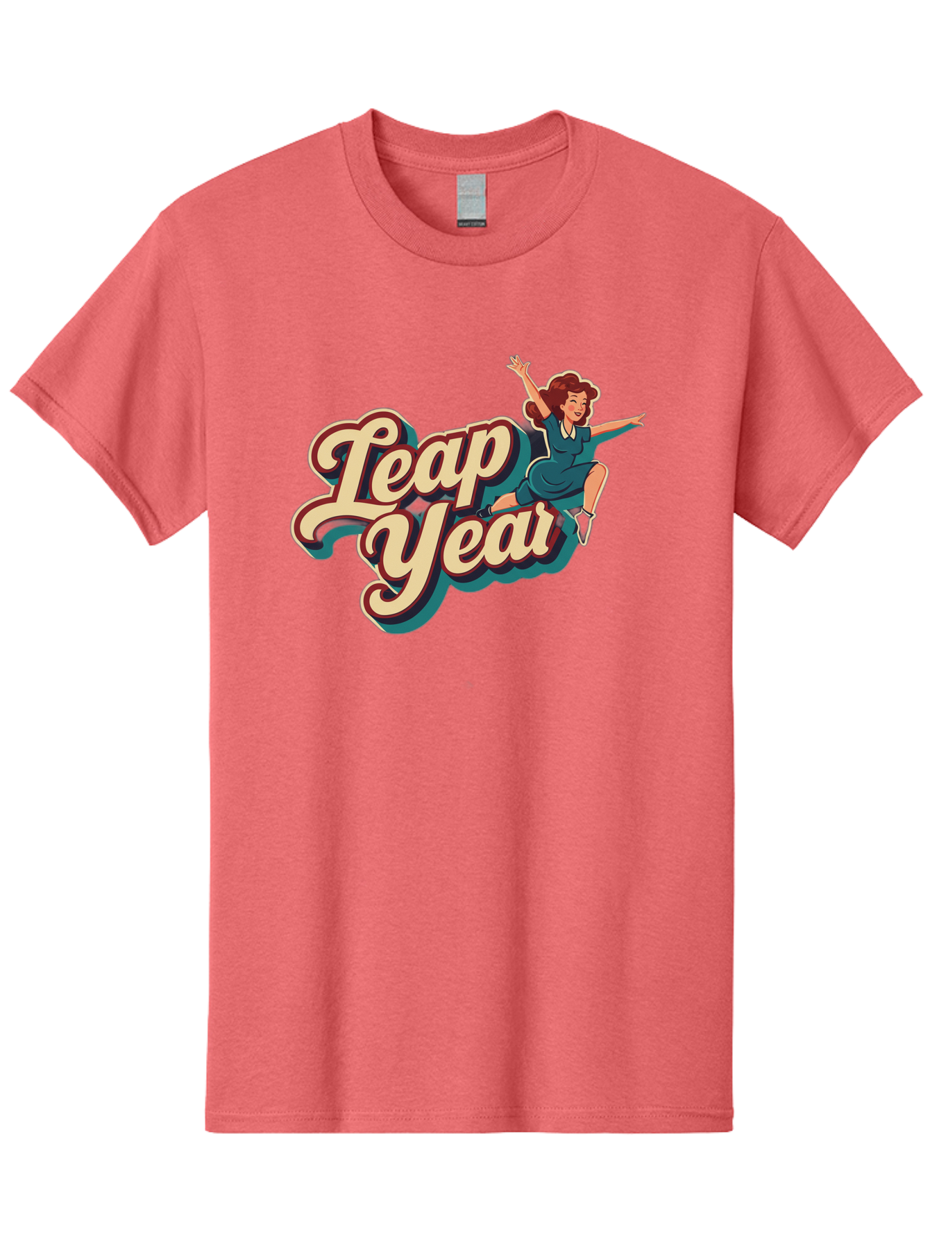 Leap-Year-6 Men'S Graphic Tee, 100% Cotton, Comfortable Casual Summer Wear, Machine Washable, Leap Year, Cartoon Woman, Retro Style, Playful Vibe, Jumping Gesture, Fun Graphics, Vintage Aesthetic, Happy Atmosphere Bac116