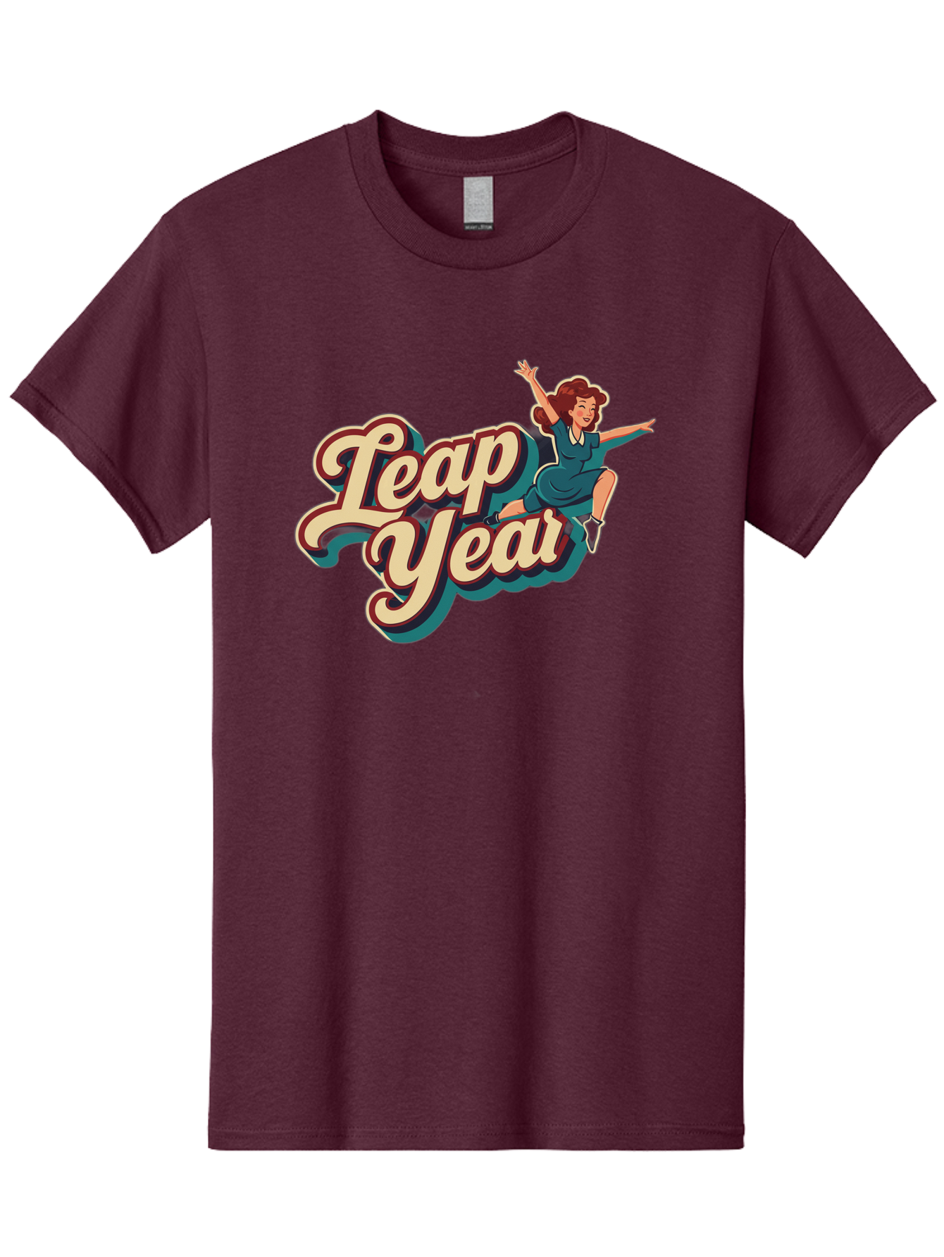 Leap-Year-6 Men'S Graphic Tee, 100% Cotton, Comfortable Casual Summer Wear, Machine Washable, Leap Year, Cartoon Woman, Retro Style, Playful Vibe, Jumping Gesture, Fun Graphics, Vintage Aesthetic, Happy Atmosphere Bac116