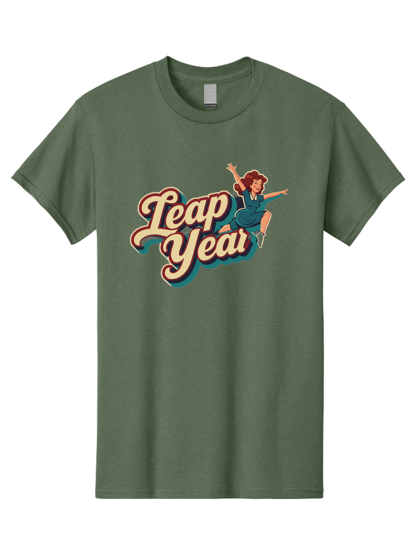 Leap-Year-6 Men'S Graphic Tee, 100% Cotton, Comfortable Casual Summer Wear, Machine Washable, Leap Year, Cartoon Woman, Retro Style, Playful Vibe, Jumping Gesture, Fun Graphics, Vintage Aesthetic, Happy Atmosphere Bac116