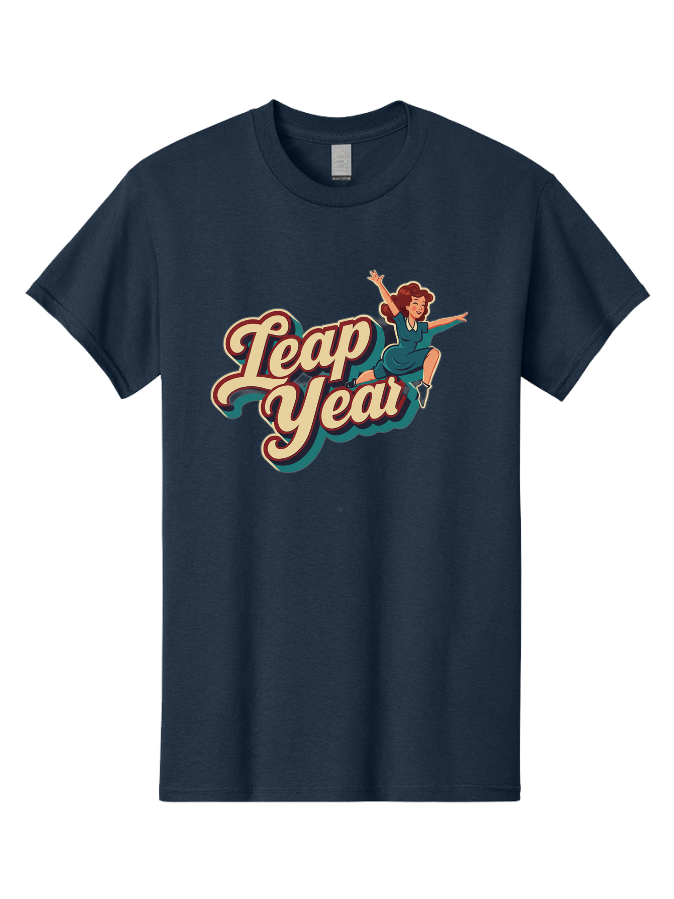 Leap-Year-6 Men'S Graphic Tee, 100% Cotton, Comfortable Casual Summer Wear, Machine Washable, Leap Year, Cartoon Woman, Retro Style, Playful Vibe, Jumping Gesture, Fun Graphics, Vintage Aesthetic, Happy Atmosphere Bac116