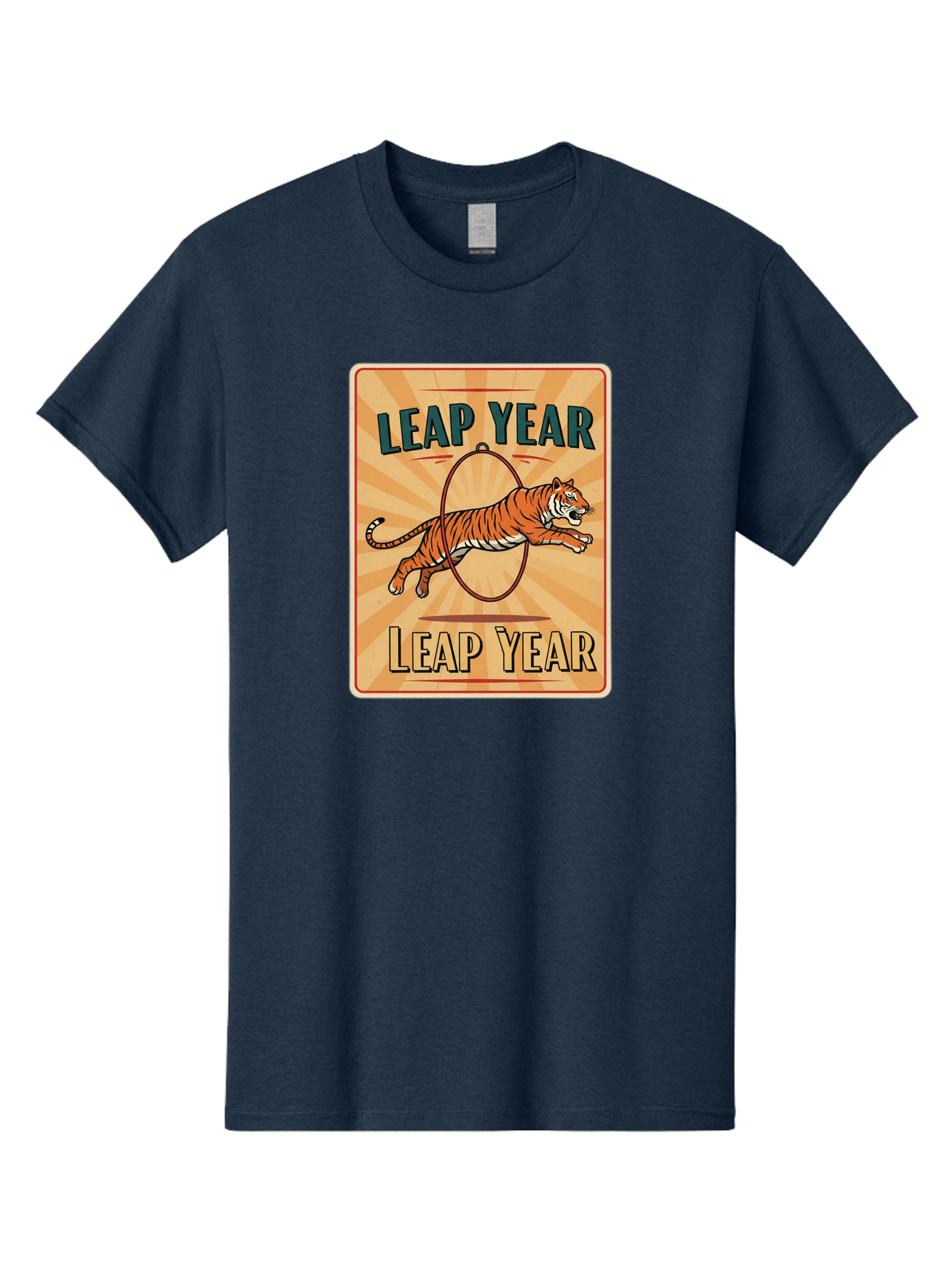 Leap-Year Men'S Graphic Tee, 100% Cotton, Comfortable Casual Summer Wear, Machine Washable, Leaping Tiger, Circus Act, Vintage Poster, Retro Design, Tiger Jumping Through Hoop, Playful Graphics, Bold Typography, Leap Year Theme, Bac117