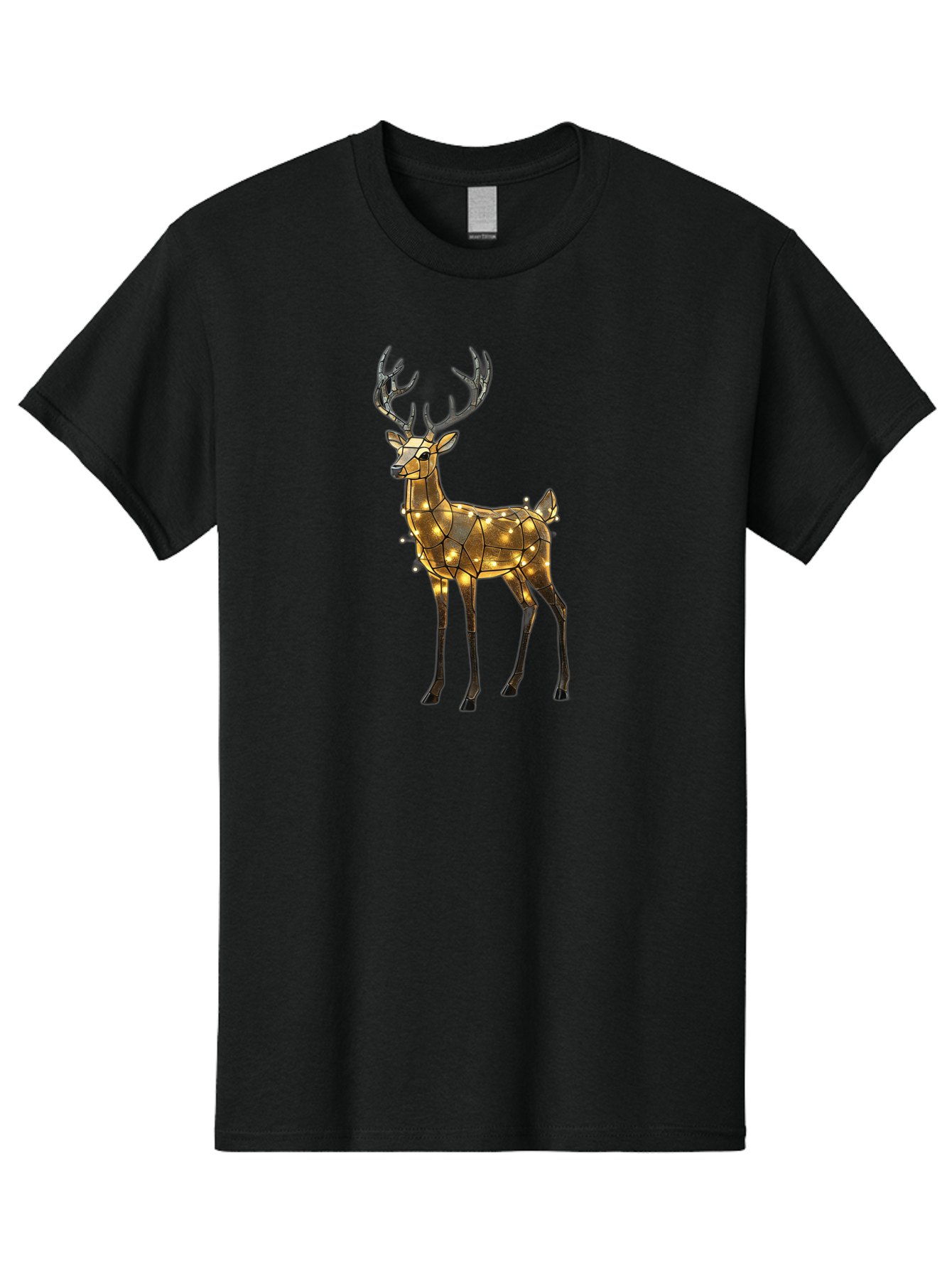 Led-Reindeer Men'S Graphic Tee, 100% Cotton, Comfortable Casual Summer Wear, Machine Washable, Illuminated Reindeer, Golden Lights, Festive Decor, Christmas Display, Holiday Decoration, Wire Sculpture, Glowing Ornament, Seasonal Display Bac119