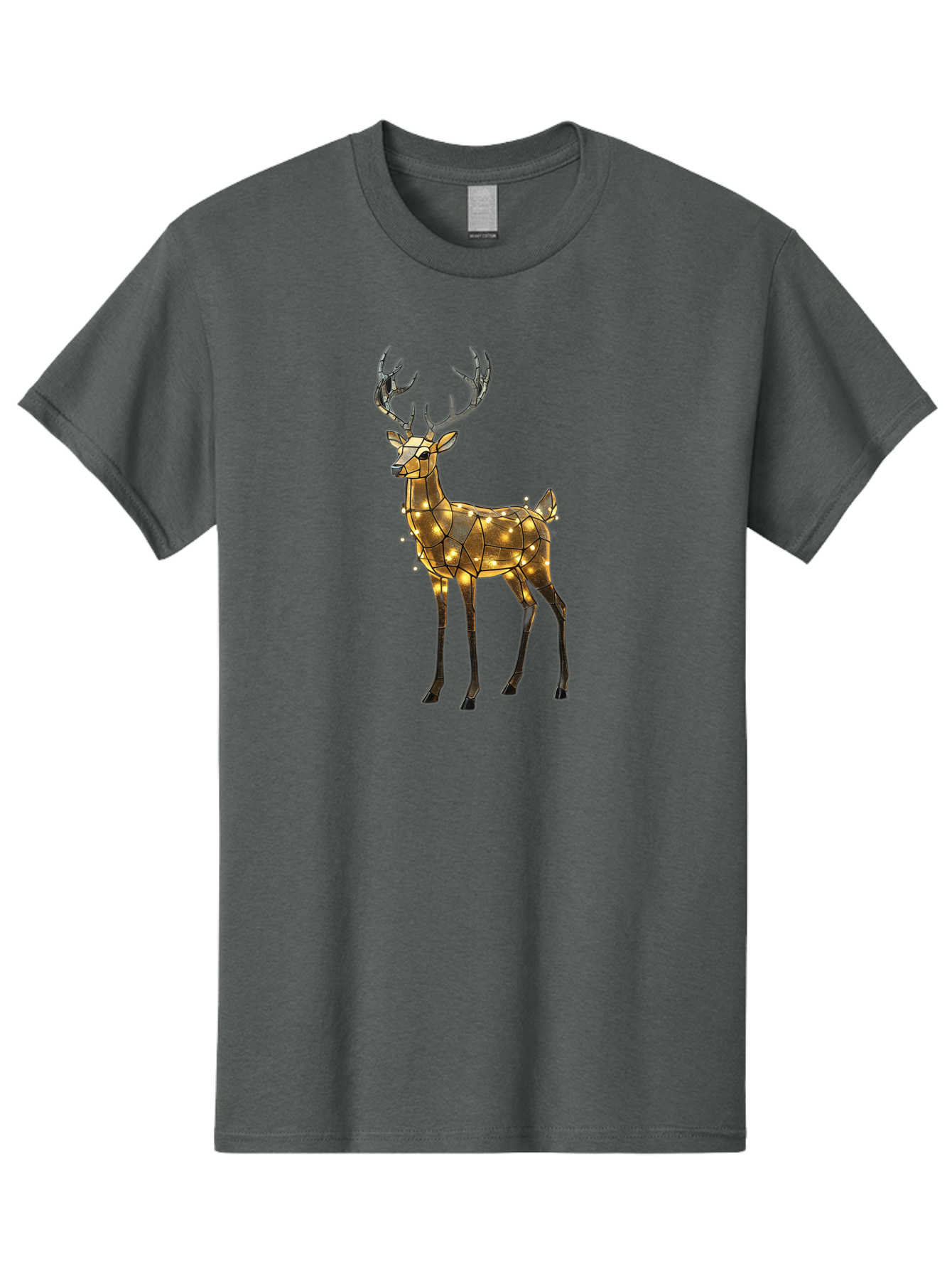 Led-Reindeer Men'S Graphic Tee, 100% Cotton, Comfortable Casual Summer Wear, Machine Washable, Illuminated Reindeer, Golden Lights, Festive Decor, Christmas Display, Holiday Decoration, Wire Sculpture, Glowing Ornament, Seasonal Display Bac119