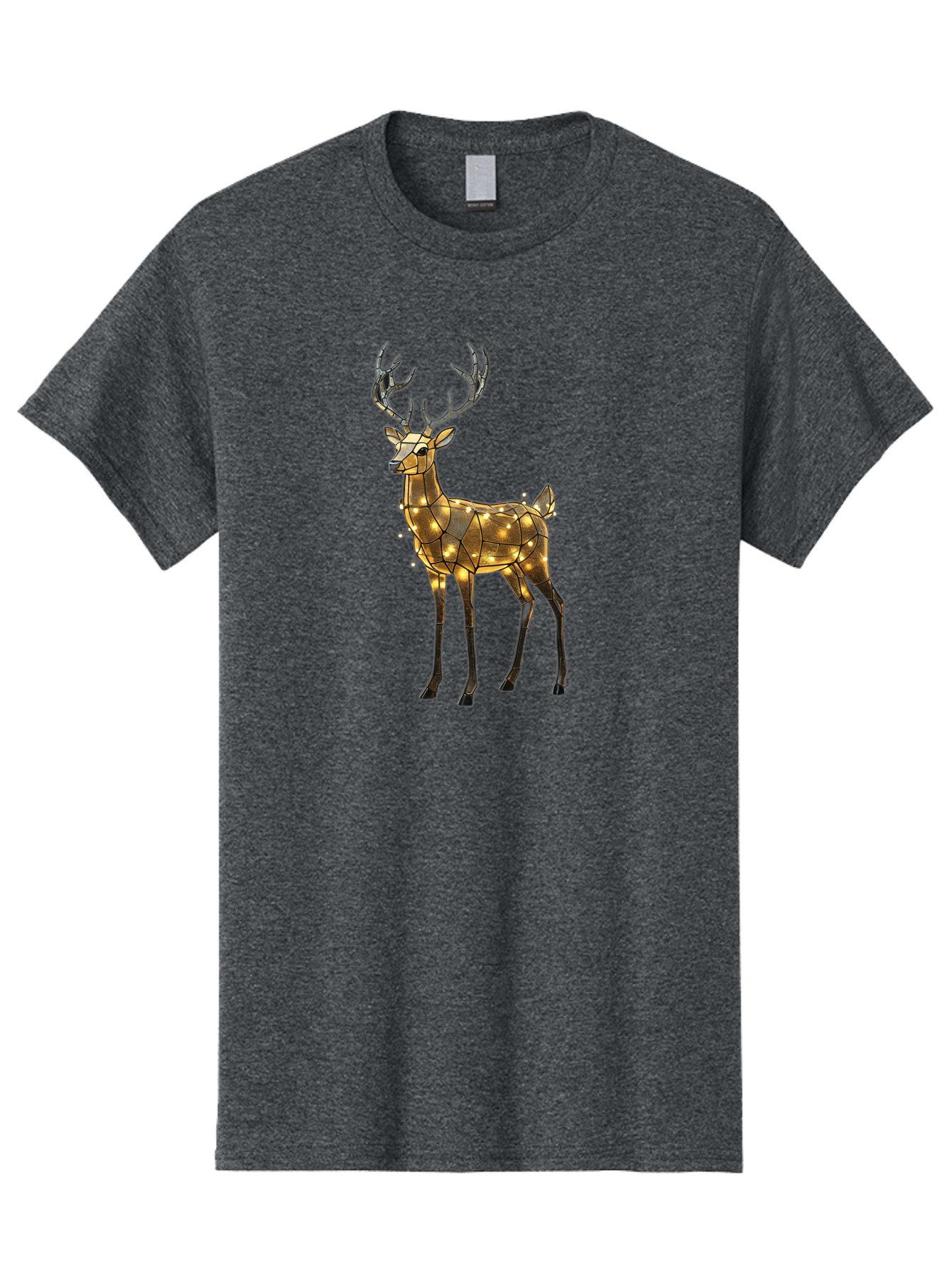 Led-Reindeer Men'S Graphic Tee, 100% Cotton, Comfortable Casual Summer Wear, Machine Washable, Illuminated Reindeer, Golden Lights, Festive Decor, Christmas Display, Holiday Decoration, Wire Sculpture, Glowing Ornament, Seasonal Display Bac119