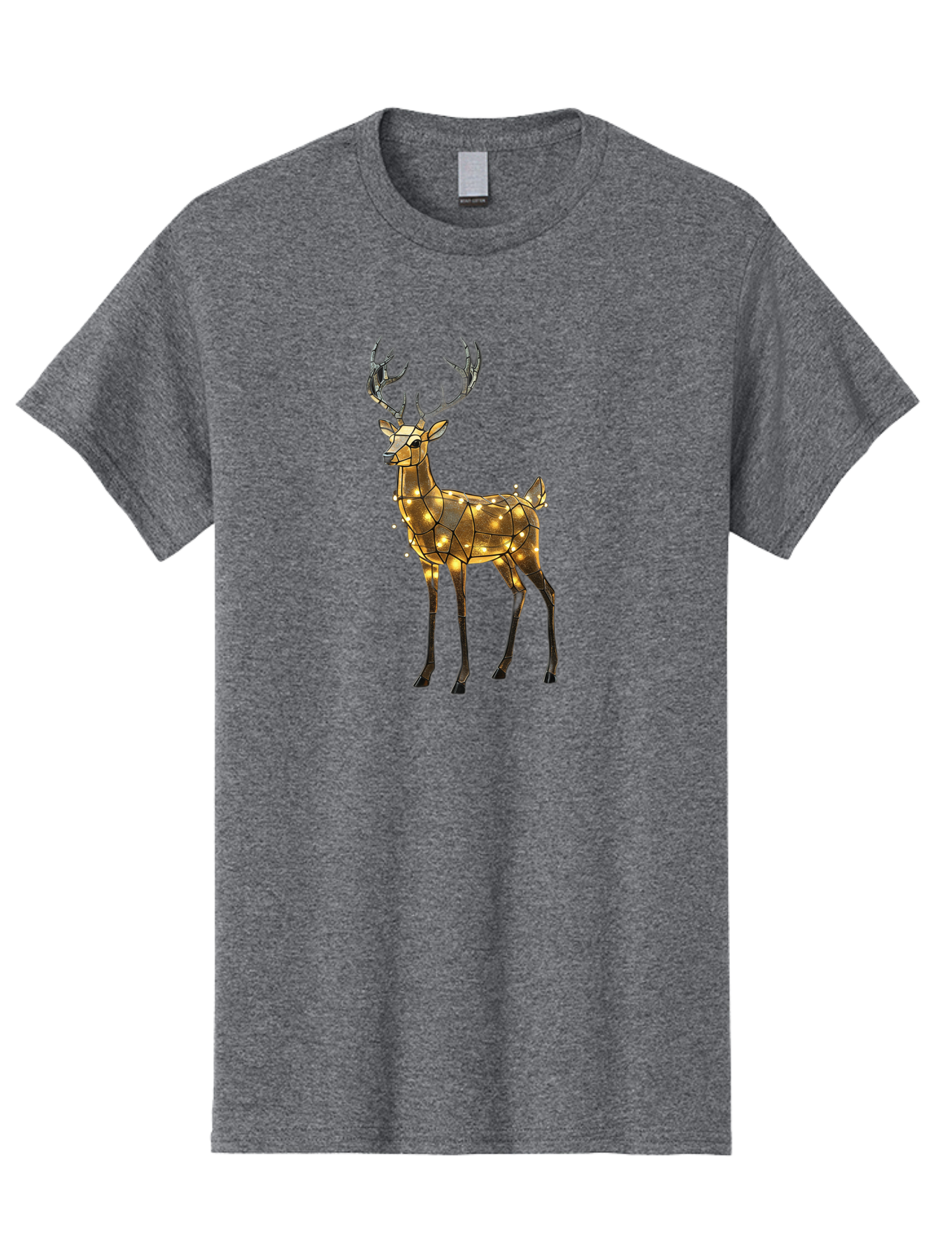 Led-Reindeer Men'S Graphic Tee, 100% Cotton, Comfortable Casual Summer Wear, Machine Washable, Illuminated Reindeer, Golden Lights, Festive Decor, Christmas Display, Holiday Decoration, Wire Sculpture, Glowing Ornament, Seasonal Display Bac119