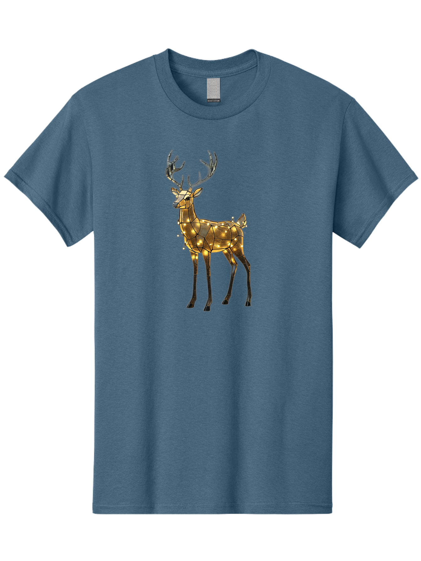 Led-Reindeer Men'S Graphic Tee, 100% Cotton, Comfortable Casual Summer Wear, Machine Washable, Illuminated Reindeer, Golden Lights, Festive Decor, Christmas Display, Holiday Decoration, Wire Sculpture, Glowing Ornament, Seasonal Display Bac119
