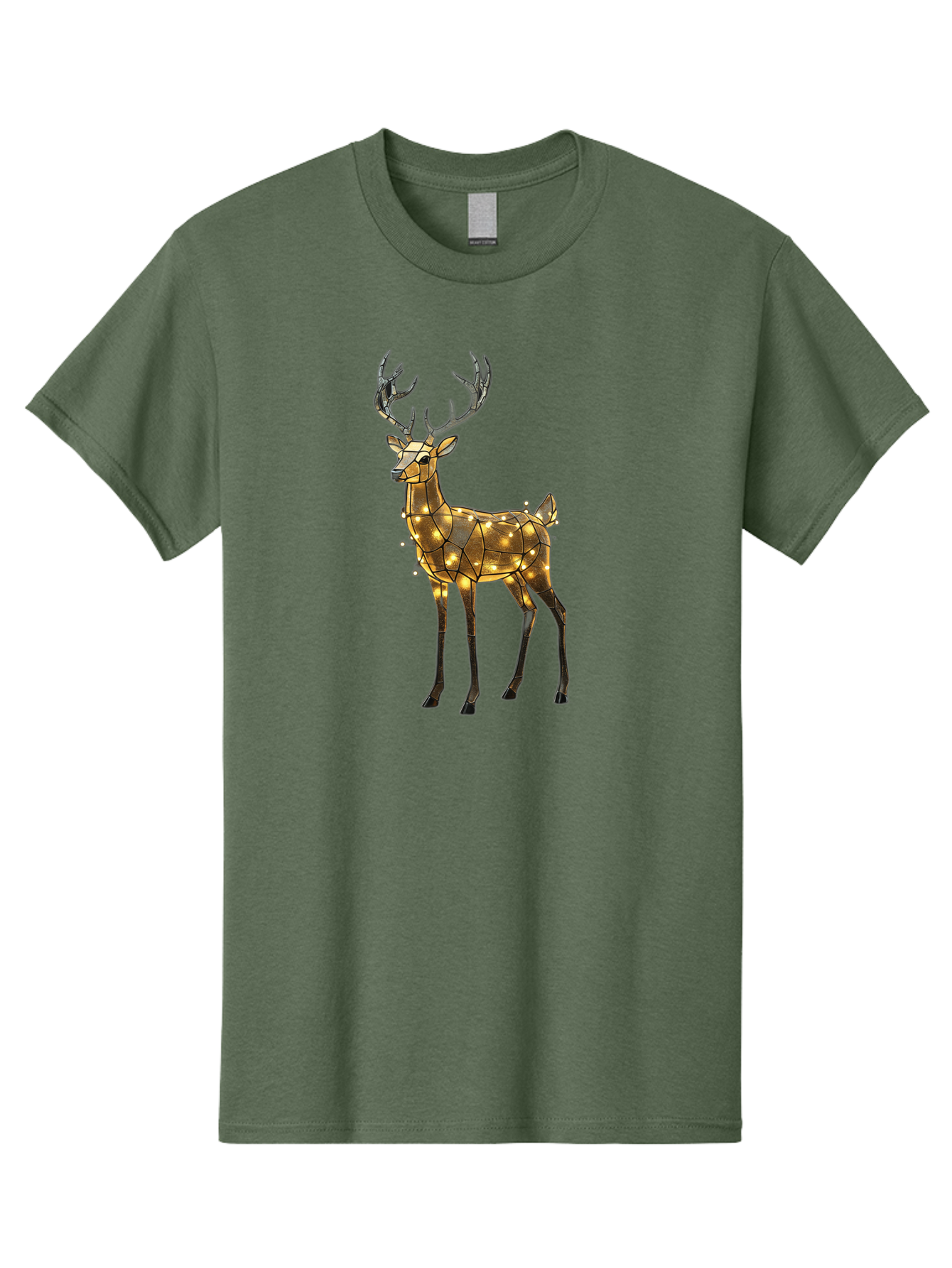 Led-Reindeer Men'S Graphic Tee, 100% Cotton, Comfortable Casual Summer Wear, Machine Washable, Illuminated Reindeer, Golden Lights, Festive Decor, Christmas Display, Holiday Decoration, Wire Sculpture, Glowing Ornament, Seasonal Display Bac119