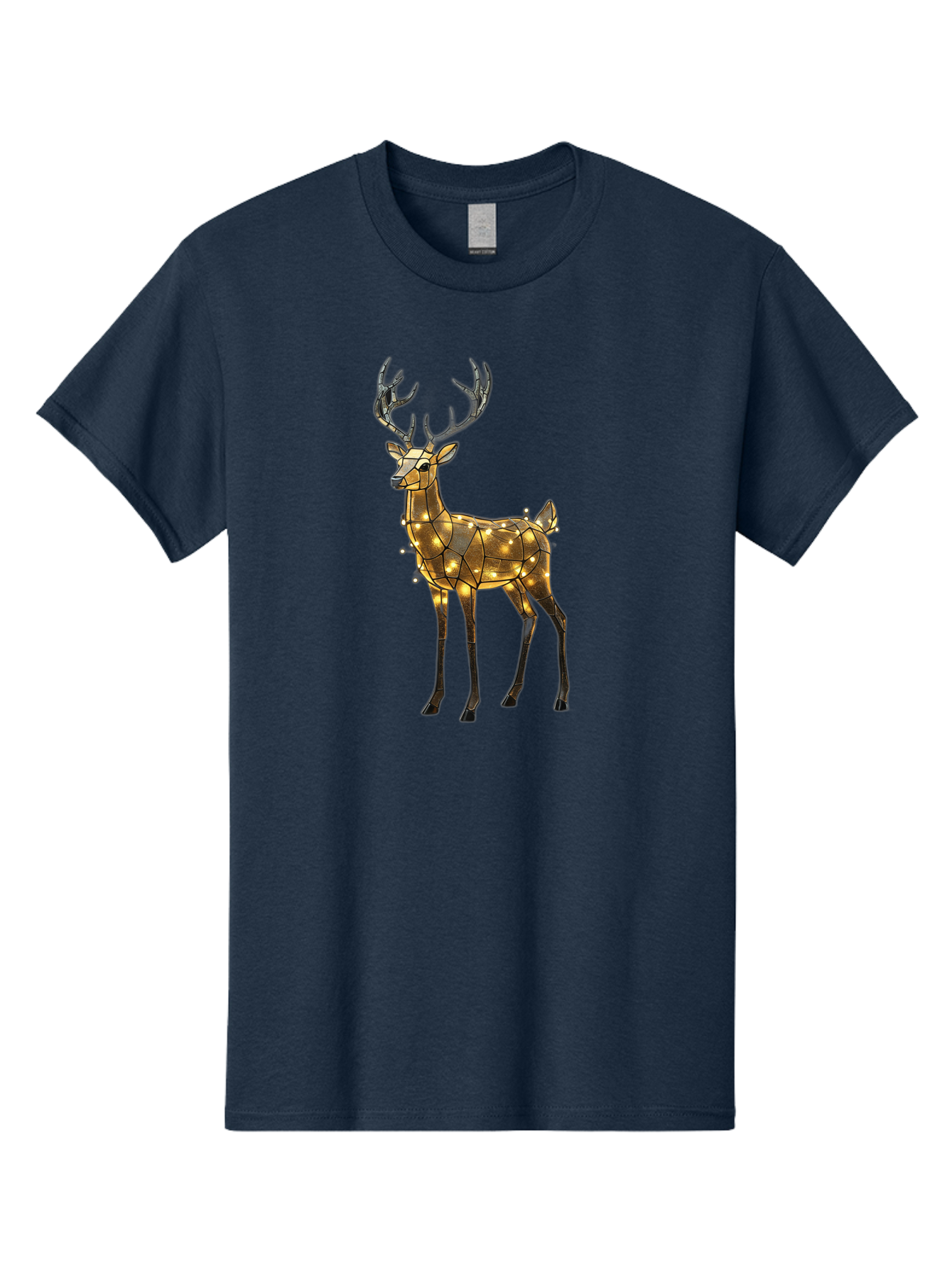 Led-Reindeer Men'S Graphic Tee, 100% Cotton, Comfortable Casual Summer Wear, Machine Washable, Illuminated Reindeer, Golden Lights, Festive Decor, Christmas Display, Holiday Decoration, Wire Sculpture, Glowing Ornament, Seasonal Display Bac119