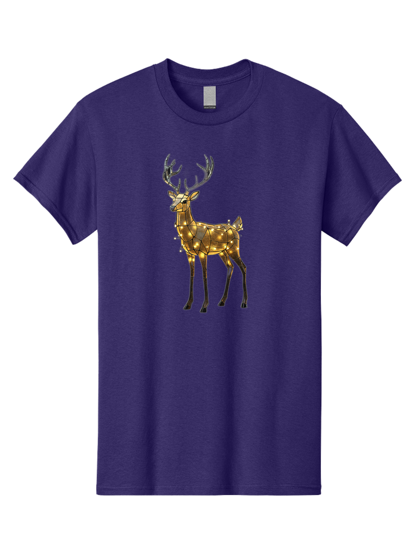 Led-Reindeer Men'S Graphic Tee, 100% Cotton, Comfortable Casual Summer Wear, Machine Washable, Illuminated Reindeer, Golden Lights, Festive Decor, Christmas Display, Holiday Decoration, Wire Sculpture, Glowing Ornament, Seasonal Display Bac119
