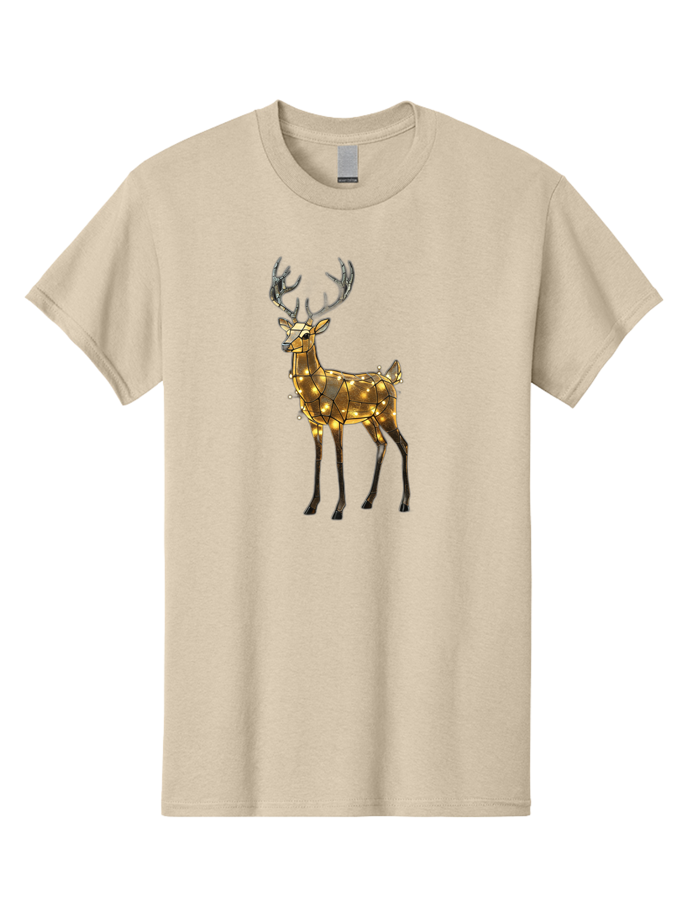 Led-Reindeer Men'S Graphic Tee, 100% Cotton, Comfortable Casual Summer Wear, Machine Washable, Illuminated Reindeer, Golden Lights, Festive Decor, Christmas Display, Holiday Decoration, Wire Sculpture, Glowing Ornament, Seasonal Display Bac119