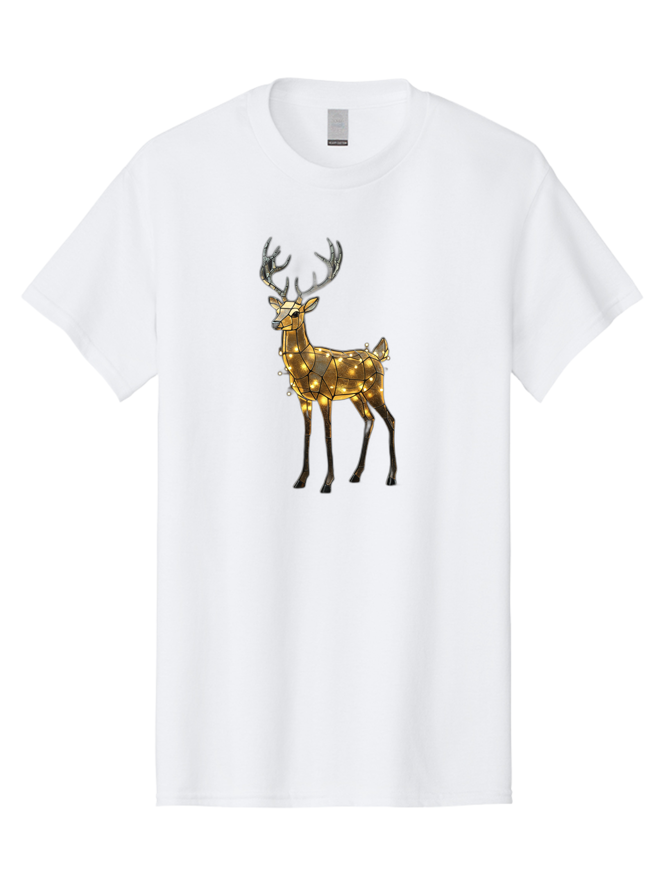 Led-Reindeer Men'S Graphic Tee, 100% Cotton, Comfortable Casual Summer Wear, Machine Washable, Illuminated Reindeer, Golden Lights, Festive Decor, Christmas Display, Holiday Decoration, Wire Sculpture, Glowing Ornament, Seasonal Display Bac119