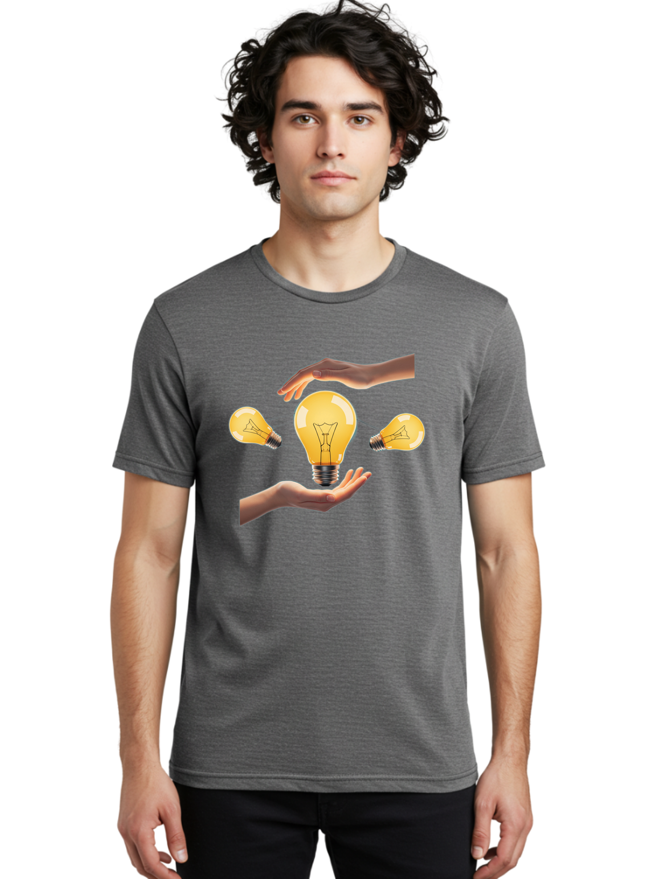 Light-Bulb Men'S Graphic Tee, 100% Cotton, Comfortable Casual Summer Wear, Machine Washable, Creative Idea, Light Bulb Moment, Innovative Thinking, Brainstorming Session, Teamwork, Collaboration, Problem Solving, Glow, Inspiration Bac121