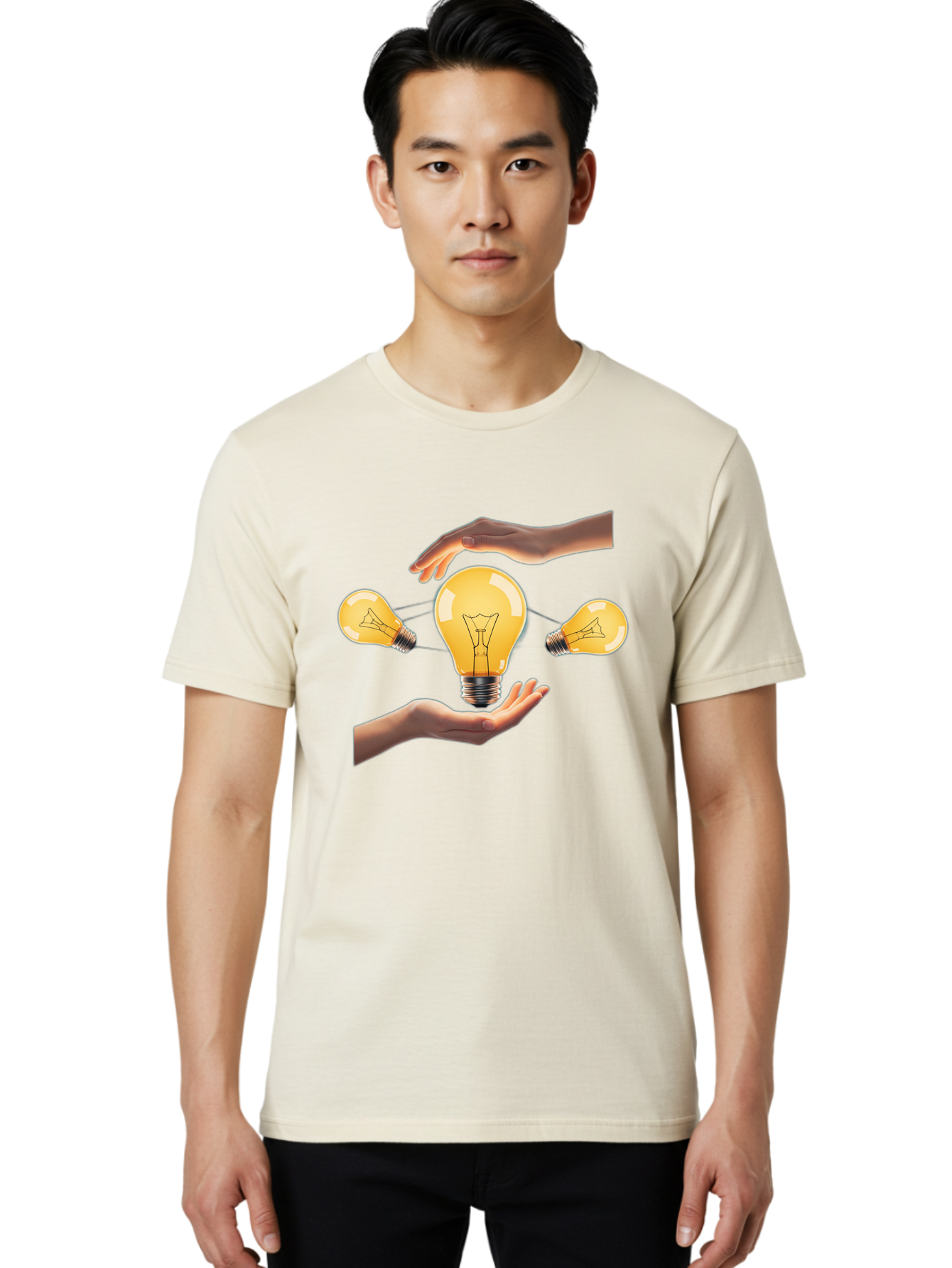 Light-Bulb Men'S Graphic Tee, 100% Cotton, Comfortable Casual Summer Wear, Machine Washable, Creative Idea, Light Bulb Moment, Innovative Thinking, Brainstorming Session, Teamwork, Collaboration, Problem Solving, Glow, Inspiration Bac121
