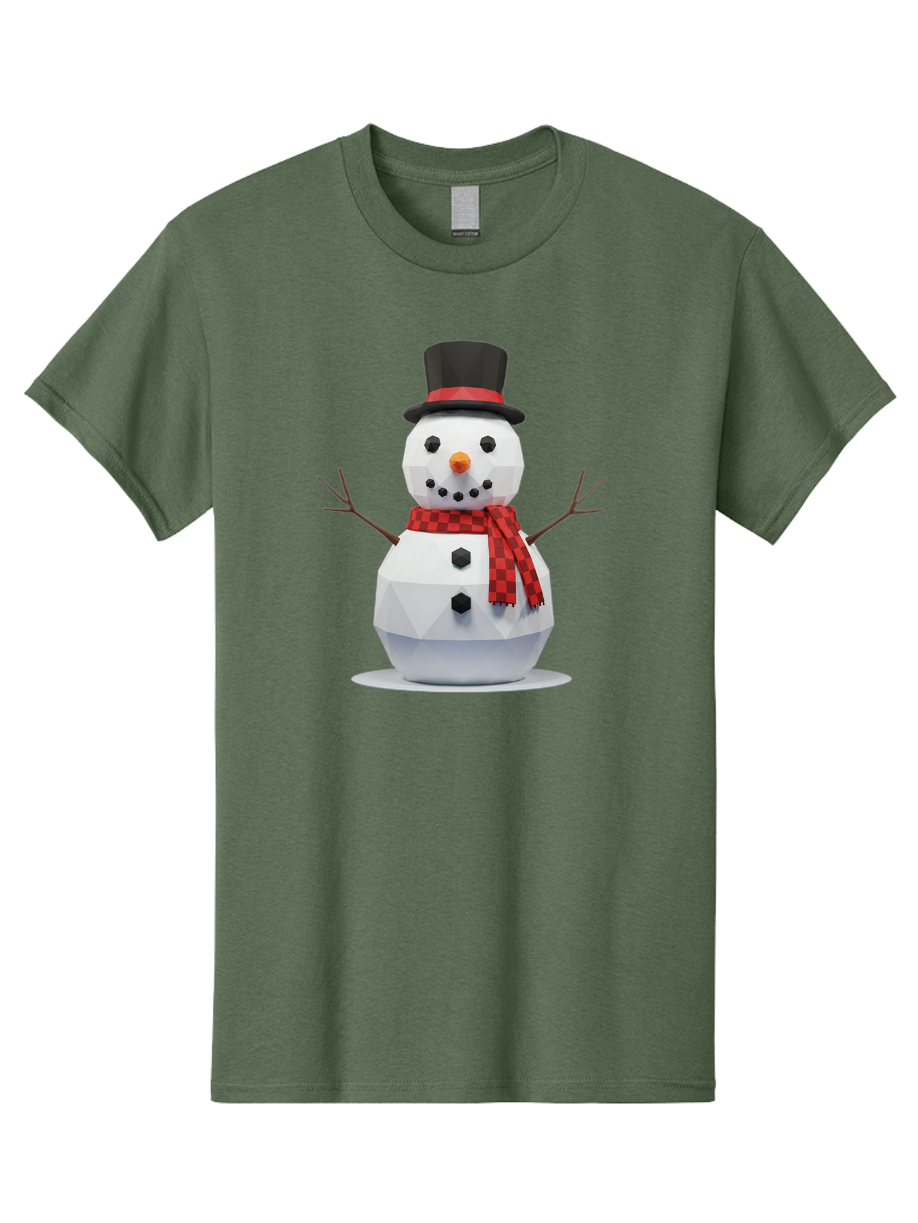 Low-Poly-Snowman-Portrait Men'S Graphic Tee, 100% Cotton, Comfortable Casual Summer Wear, Machine Washable, Low Poly Snowman, 3D Model, Winter Decoration, Festive Character, Checkered Scarf, Black Top Hat, Geometric Design, Christmas Theme, Bac123