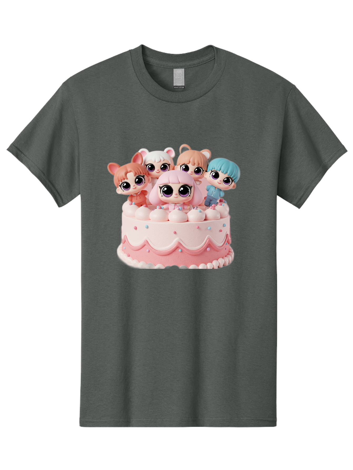 Lps-On-Cake Men'S Graphic Tee, 100% Cotton, Comfortable Casual Summer Wear, Machine Washable, Cute Dolls On Cake, Pastel Colors, Sweet Treats, Adorable Toys, Kawaii Culture, Doll Collectors, Birthday Celebrations, Pastel Pink And White, Bac124