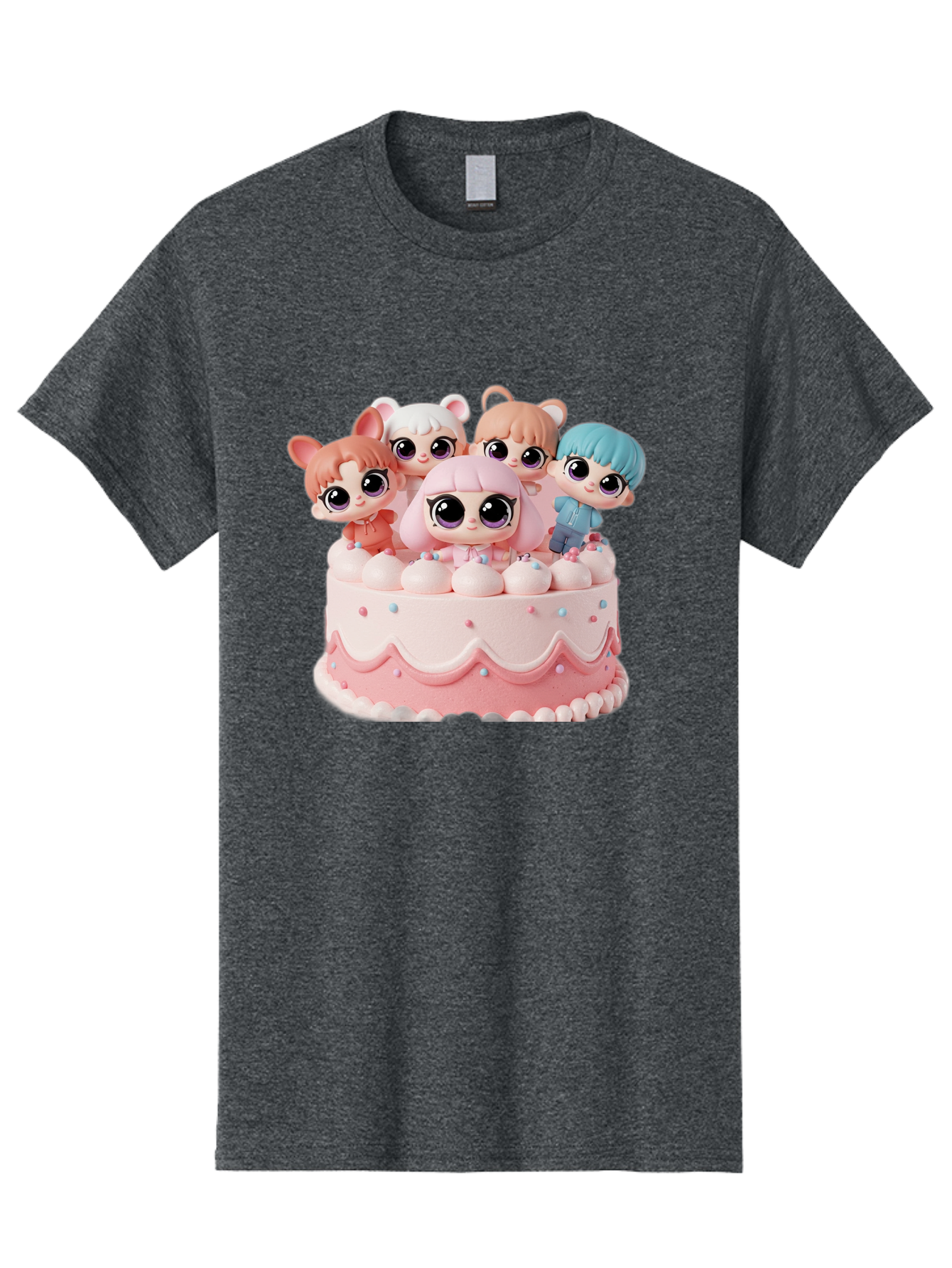 Lps-On-Cake Men'S Graphic Tee, 100% Cotton, Comfortable Casual Summer Wear, Machine Washable, Cute Dolls On Cake, Pastel Colors, Sweet Treats, Adorable Toys, Kawaii Culture, Doll Collectors, Birthday Celebrations, Pastel Pink And White, Bac124
