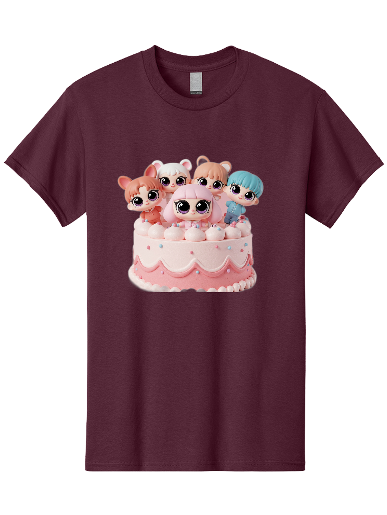 Lps-On-Cake Men'S Graphic Tee, 100% Cotton, Comfortable Casual Summer Wear, Machine Washable, Cute Dolls On Cake, Pastel Colors, Sweet Treats, Adorable Toys, Kawaii Culture, Doll Collectors, Birthday Celebrations, Pastel Pink And White, Bac124