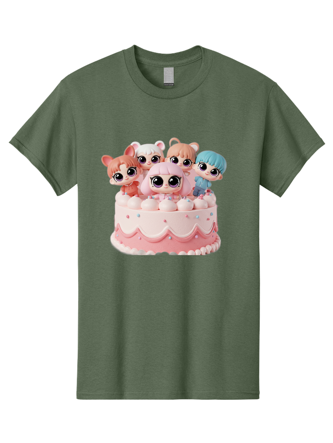 Lps-On-Cake Men'S Graphic Tee, 100% Cotton, Comfortable Casual Summer Wear, Machine Washable, Cute Dolls On Cake, Pastel Colors, Sweet Treats, Adorable Toys, Kawaii Culture, Doll Collectors, Birthday Celebrations, Pastel Pink And White, Bac124