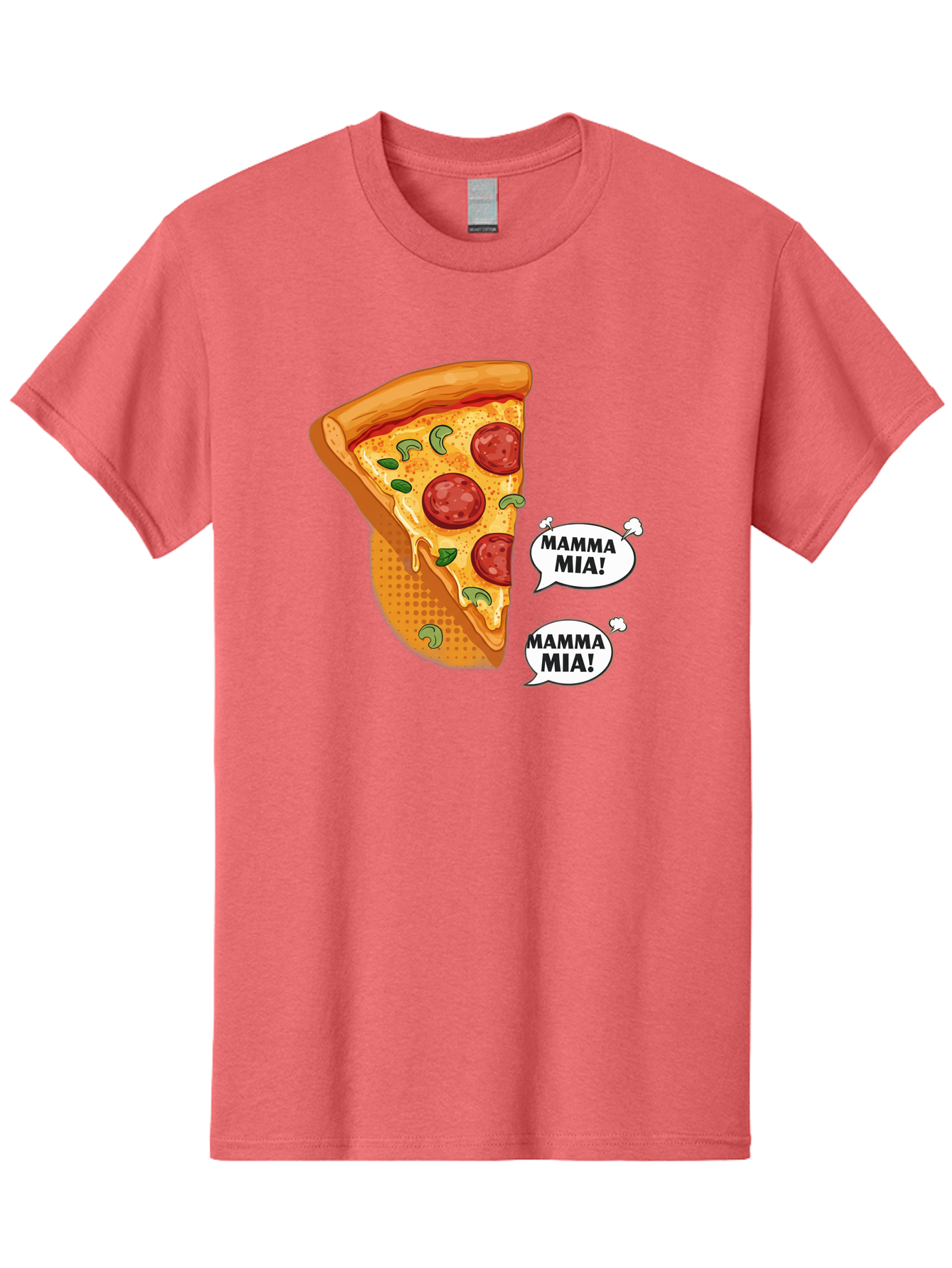Mamma-Mia-Pizza Men'S Graphic Tee, 100% Cotton, Comfortable Casual Summer Wear, Machine Washable, Pepperoni Pizza Slice, Melted Cheese, Green Basil, Italian Food, Delicious Meal, Mamma Mia, Cartoon Style, Appetizing Dish, Cheesy Goodness, Bac125