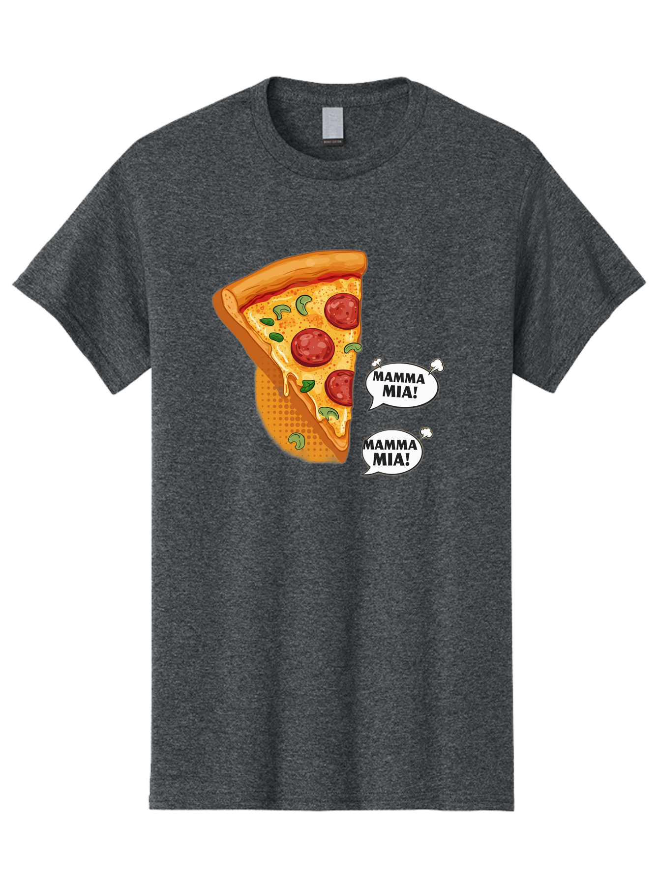 Mamma-Mia-Pizza Men'S Graphic Tee, 100% Cotton, Comfortable Casual Summer Wear, Machine Washable, Pepperoni Pizza Slice, Melted Cheese, Green Basil, Italian Food, Delicious Meal, Mamma Mia, Cartoon Style, Appetizing Dish, Cheesy Goodness, Bac125