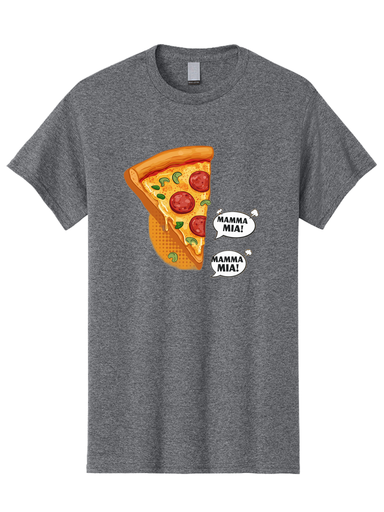 Mamma-Mia-Pizza Men'S Graphic Tee, 100% Cotton, Comfortable Casual Summer Wear, Machine Washable, Pepperoni Pizza Slice, Melted Cheese, Green Basil, Italian Food, Delicious Meal, Mamma Mia, Cartoon Style, Appetizing Dish, Cheesy Goodness, Bac125