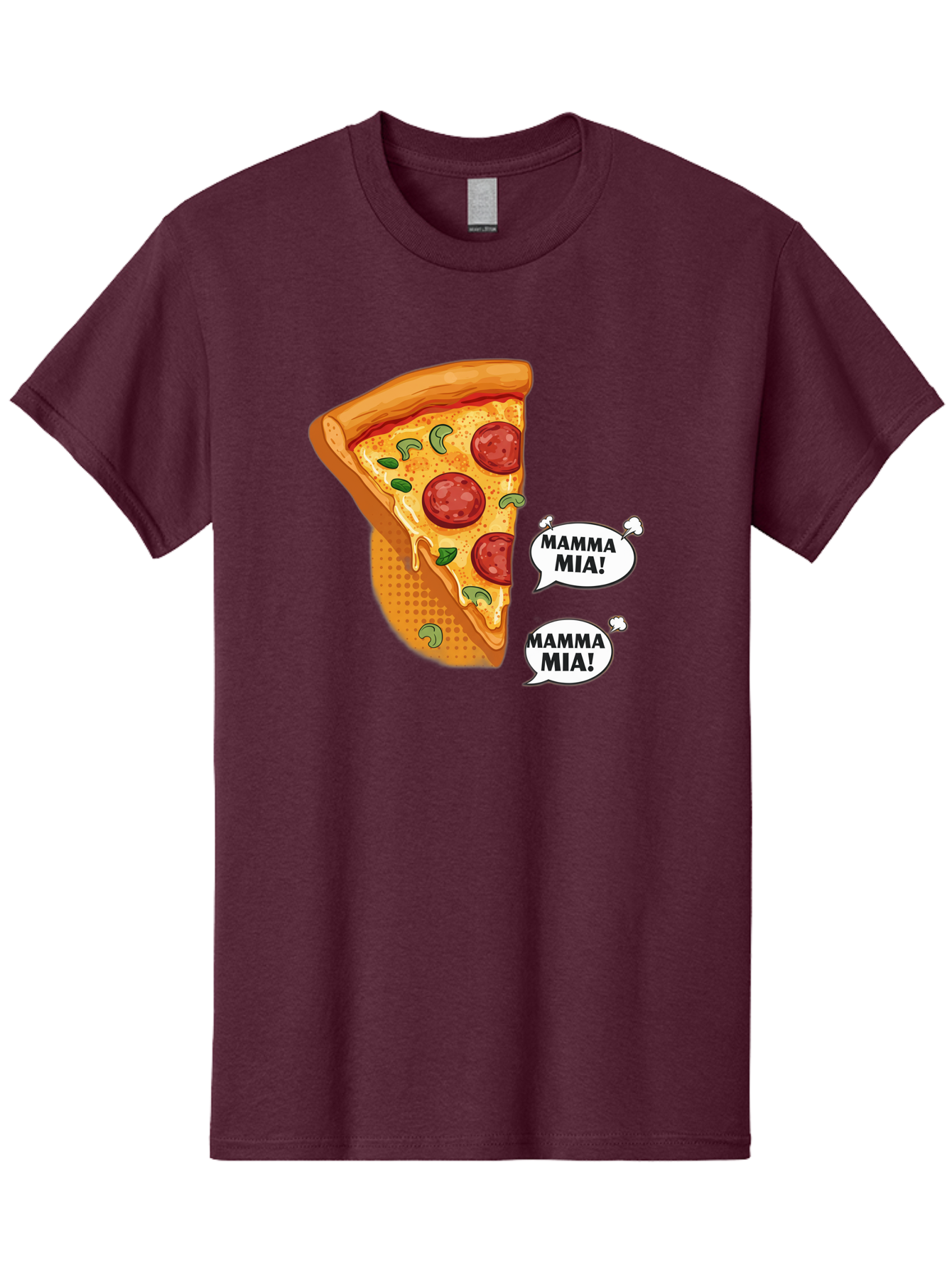 Mamma-Mia-Pizza Men'S Graphic Tee, 100% Cotton, Comfortable Casual Summer Wear, Machine Washable, Pepperoni Pizza Slice, Melted Cheese, Green Basil, Italian Food, Delicious Meal, Mamma Mia, Cartoon Style, Appetizing Dish, Cheesy Goodness, Bac125