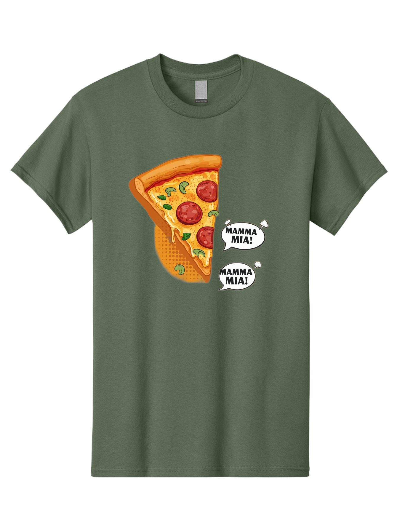 Mamma-Mia-Pizza Men'S Graphic Tee, 100% Cotton, Comfortable Casual Summer Wear, Machine Washable, Pepperoni Pizza Slice, Melted Cheese, Green Basil, Italian Food, Delicious Meal, Mamma Mia, Cartoon Style, Appetizing Dish, Cheesy Goodness, Bac125
