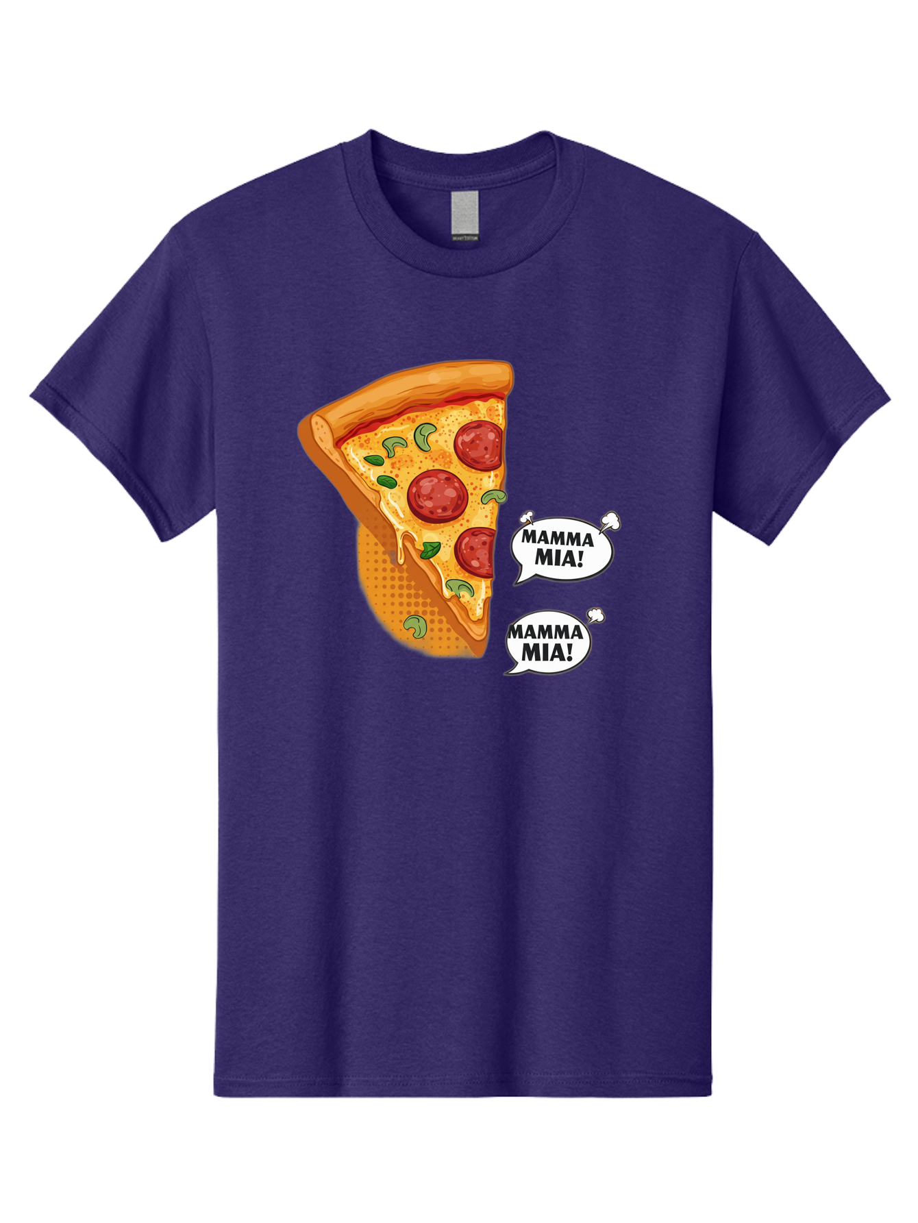 Mamma-Mia-Pizza Men'S Graphic Tee, 100% Cotton, Comfortable Casual Summer Wear, Machine Washable, Pepperoni Pizza Slice, Melted Cheese, Green Basil, Italian Food, Delicious Meal, Mamma Mia, Cartoon Style, Appetizing Dish, Cheesy Goodness, Bac125