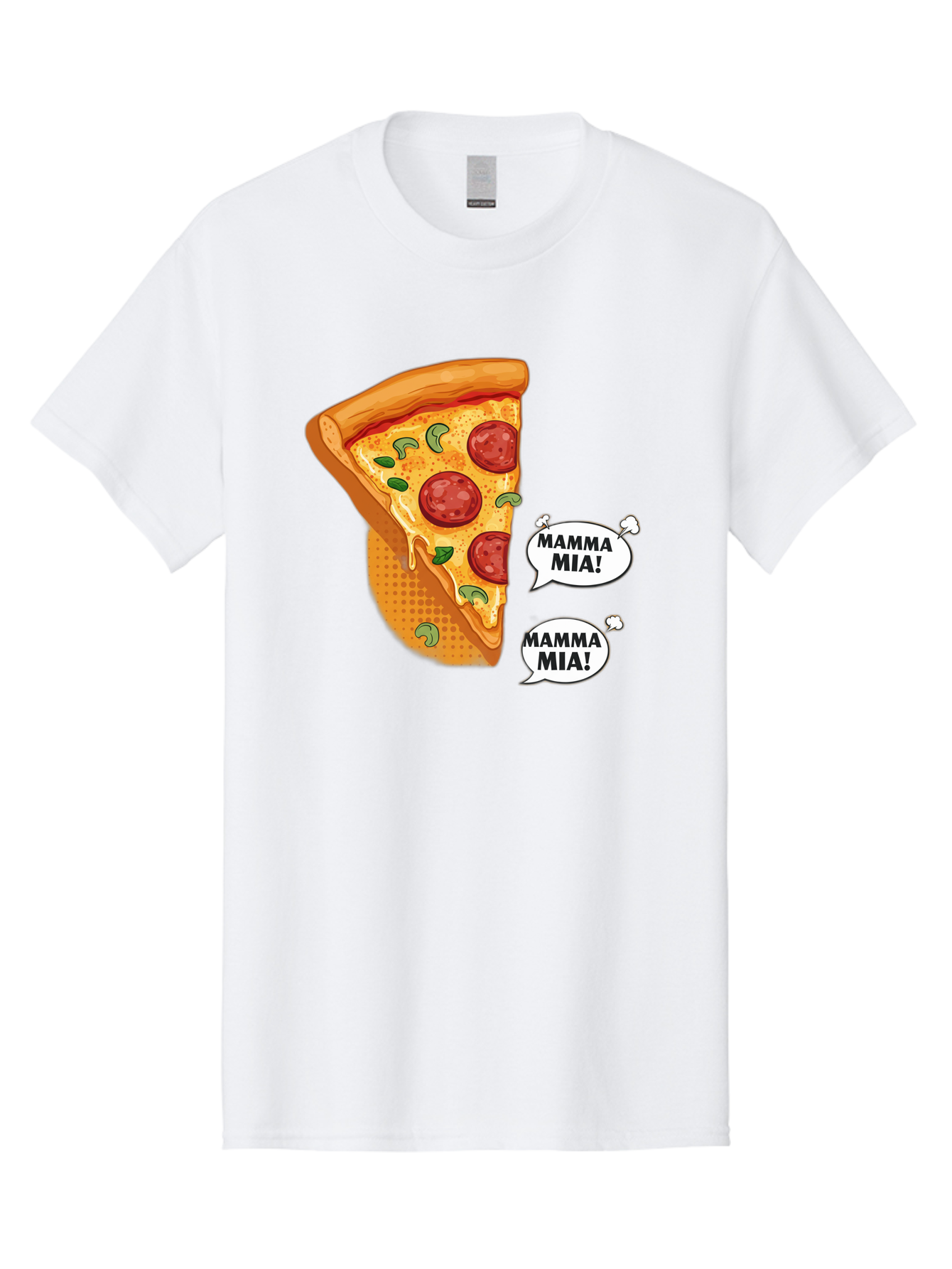 Mamma-Mia-Pizza Men'S Graphic Tee, 100% Cotton, Comfortable Casual Summer Wear, Machine Washable, Pepperoni Pizza Slice, Melted Cheese, Green Basil, Italian Food, Delicious Meal, Mamma Mia, Cartoon Style, Appetizing Dish, Cheesy Goodness, Bac125