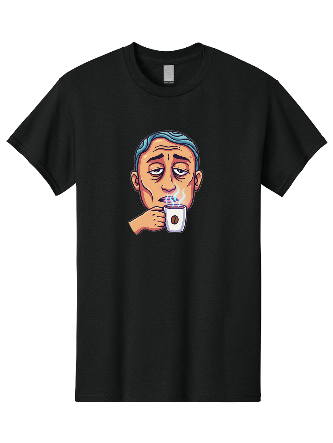 Man-Drinking-Coffee-1 Men'S Graphic Tee, 100% Cotton, Comfortable Casual Summer Wear, Machine Washable, Cartoon Man Drinking Coffee, Steaming Hot Beverage, Morning Pick-Me-Up, Caffeine Fix, Coffee Lover, Humorous Illustration Bac126