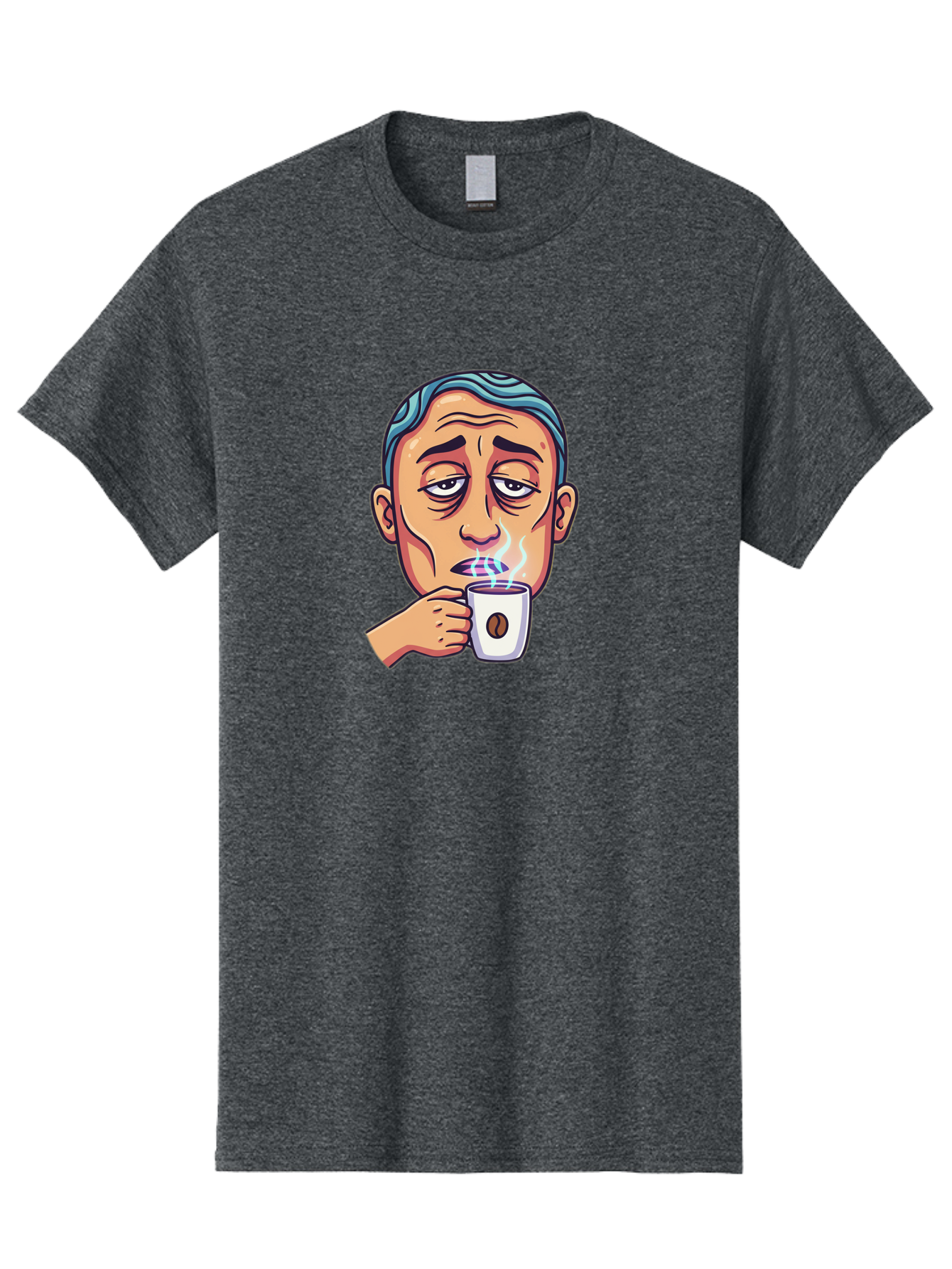 Man-Drinking-Coffee-1 Men'S Graphic Tee, 100% Cotton, Comfortable Casual Summer Wear, Machine Washable, Cartoon Man Drinking Coffee, Steaming Hot Beverage, Morning Pick-Me-Up, Caffeine Fix, Coffee Lover, Humorous Illustration Bac126