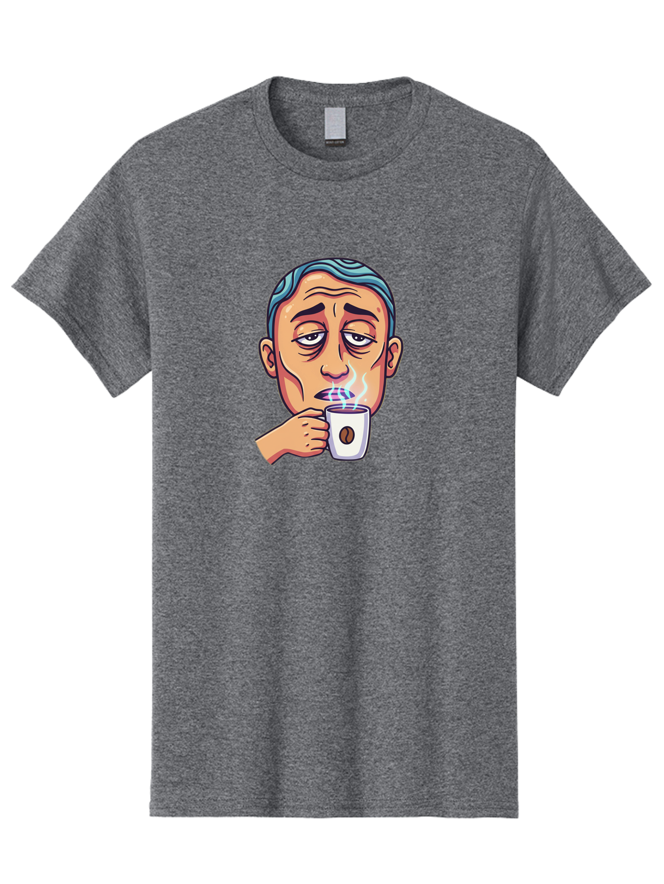 Man-Drinking-Coffee-1 Men'S Graphic Tee, 100% Cotton, Comfortable Casual Summer Wear, Machine Washable, Cartoon Man Drinking Coffee, Steaming Hot Beverage, Morning Pick-Me-Up, Caffeine Fix, Coffee Lover, Humorous Illustration Bac126