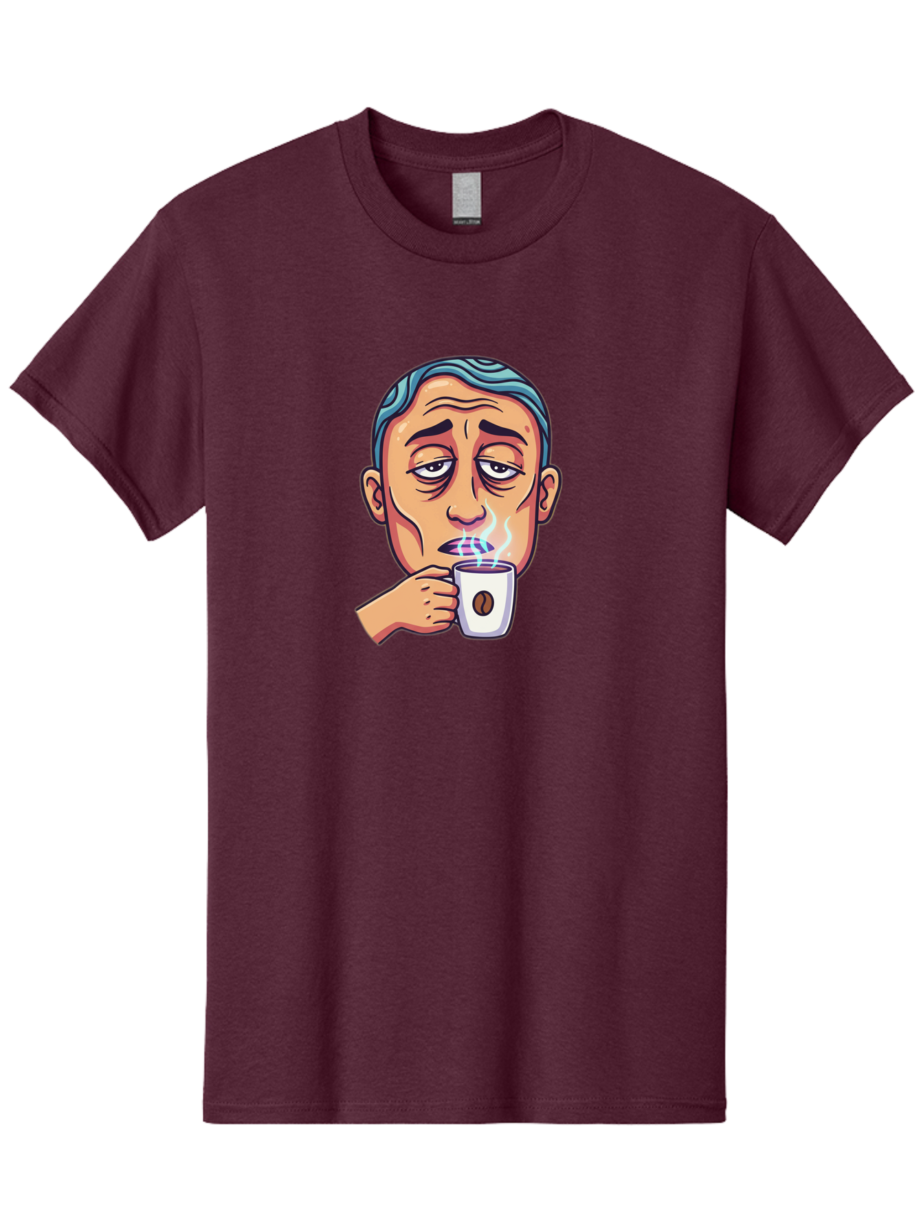 Man-Drinking-Coffee-1 Men'S Graphic Tee, 100% Cotton, Comfortable Casual Summer Wear, Machine Washable, Cartoon Man Drinking Coffee, Steaming Hot Beverage, Morning Pick-Me-Up, Caffeine Fix, Coffee Lover, Humorous Illustration Bac126