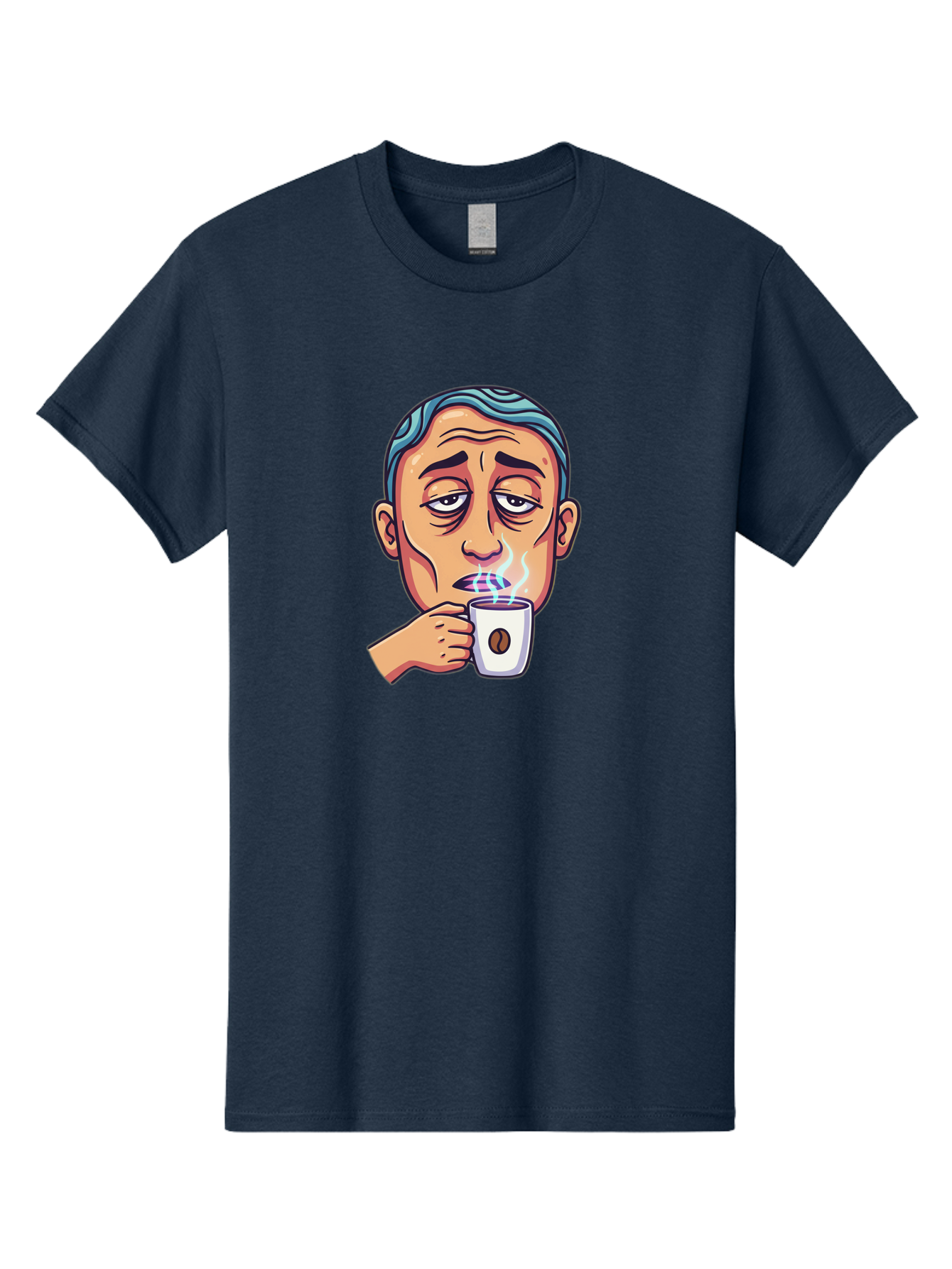 Man-Drinking-Coffee-1 Men'S Graphic Tee, 100% Cotton, Comfortable Casual Summer Wear, Machine Washable, Cartoon Man Drinking Coffee, Steaming Hot Beverage, Morning Pick-Me-Up, Caffeine Fix, Coffee Lover, Humorous Illustration Bac126