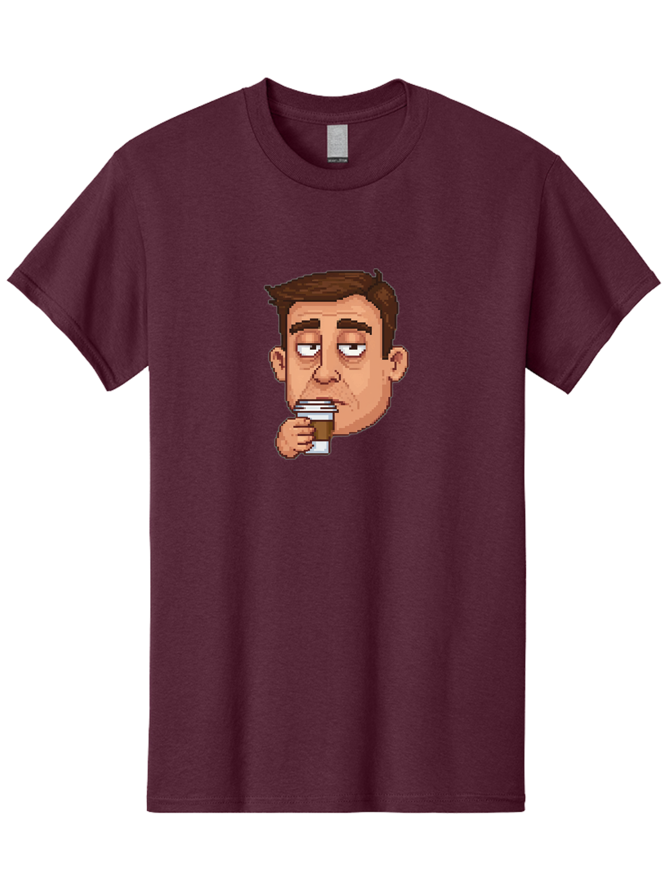 Man-Drinking-Coffee Men'S Graphic Tee, 100% Cotton, Comfortable Casual Summer Wear, Machine Washable, Cartoon Man, Pixel Art, Coffee Cup, Morning Routine, Daily Grind, Coffee Lover, Relaxed Atmosphere, Pixelated Character Bac127