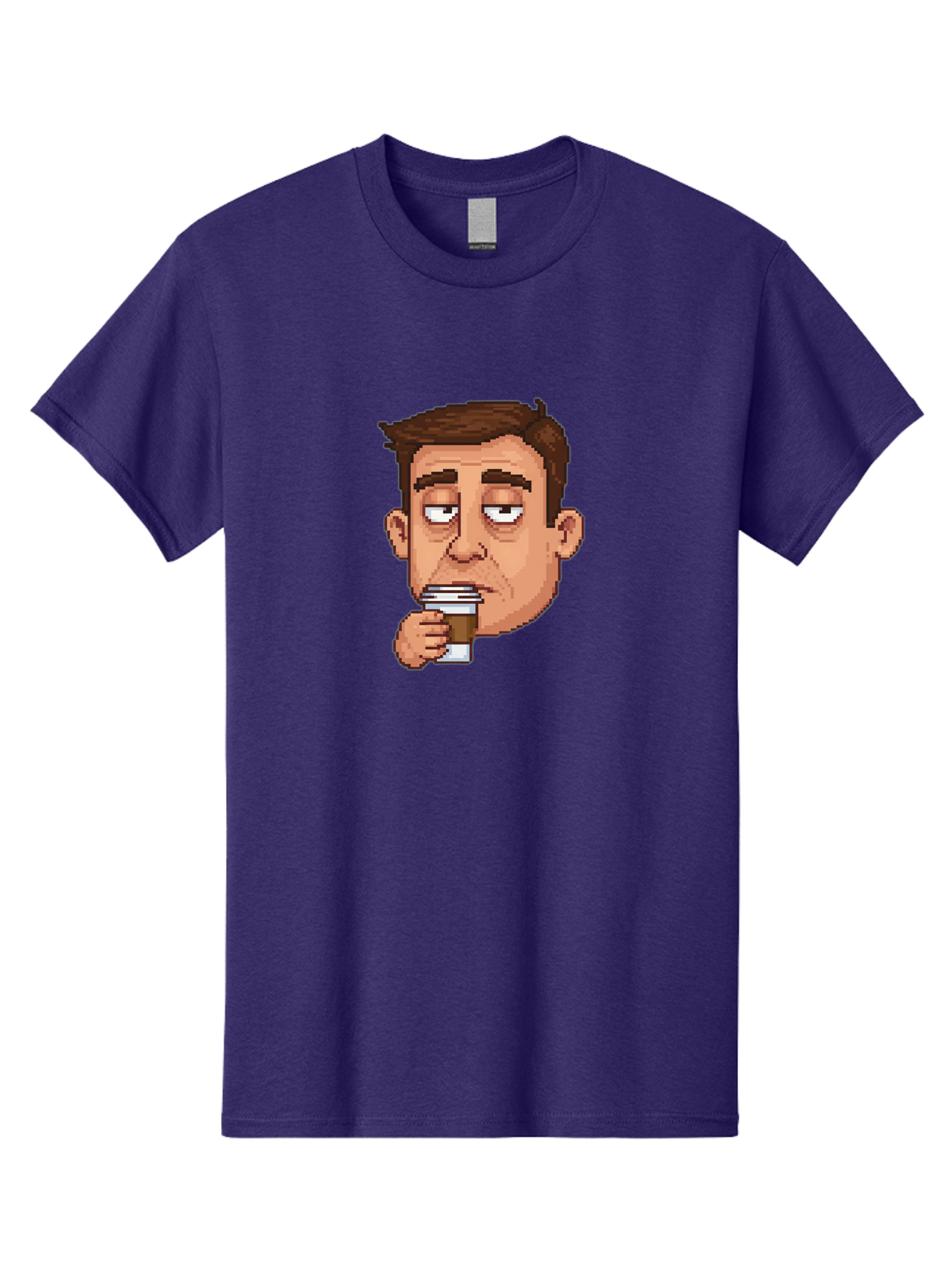 Man-Drinking-Coffee Men'S Graphic Tee, 100% Cotton, Comfortable Casual Summer Wear, Machine Washable, Cartoon Man, Pixel Art, Coffee Cup, Morning Routine, Daily Grind, Coffee Lover, Relaxed Atmosphere, Pixelated Character Bac127