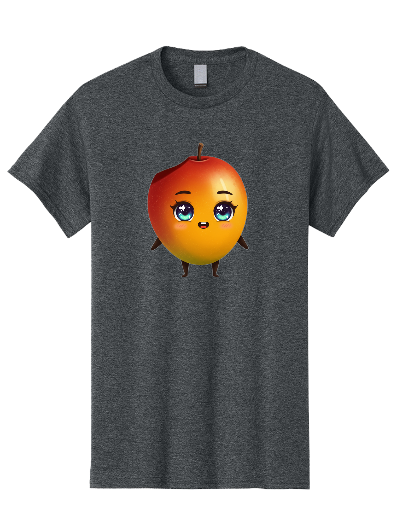Mango-1 Men'S Graphic Tee, 100% Cotton, Comfortable Casual Summer Wear, Machine Washable, Cartoon Apple, Kawaii Fruit, Adorable Character, Big Eyes, Sweet Expression, Playful Design, Vibrant Colors, Fun Illustration, Kawaii Art Bac128