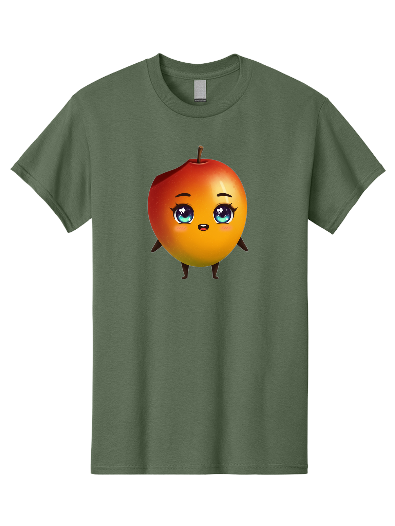 Mango-1 Men'S Graphic Tee, 100% Cotton, Comfortable Casual Summer Wear, Machine Washable, Cartoon Apple, Kawaii Fruit, Adorable Character, Big Eyes, Sweet Expression, Playful Design, Vibrant Colors, Fun Illustration, Kawaii Art Bac128